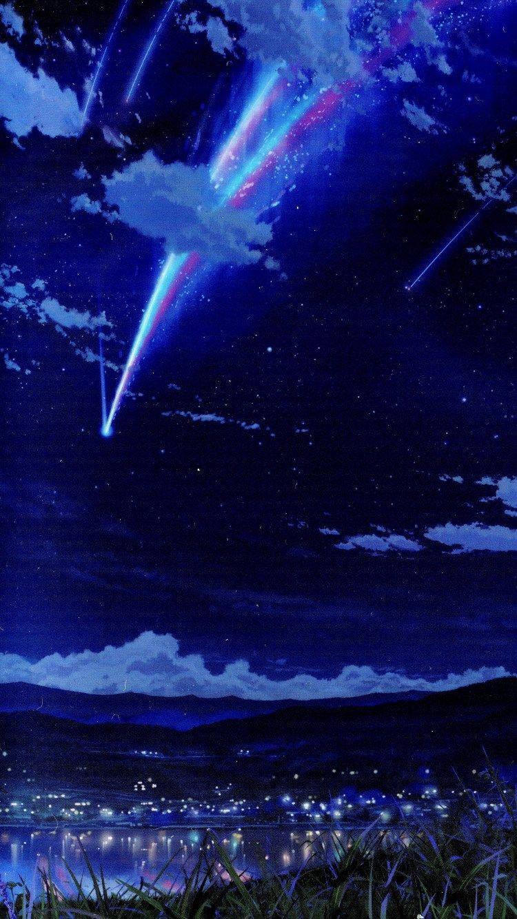 Behold the Itomori Skyline During a Meteor Shower as Seen in the Movie "Your Name — 750x1334 wallpaper