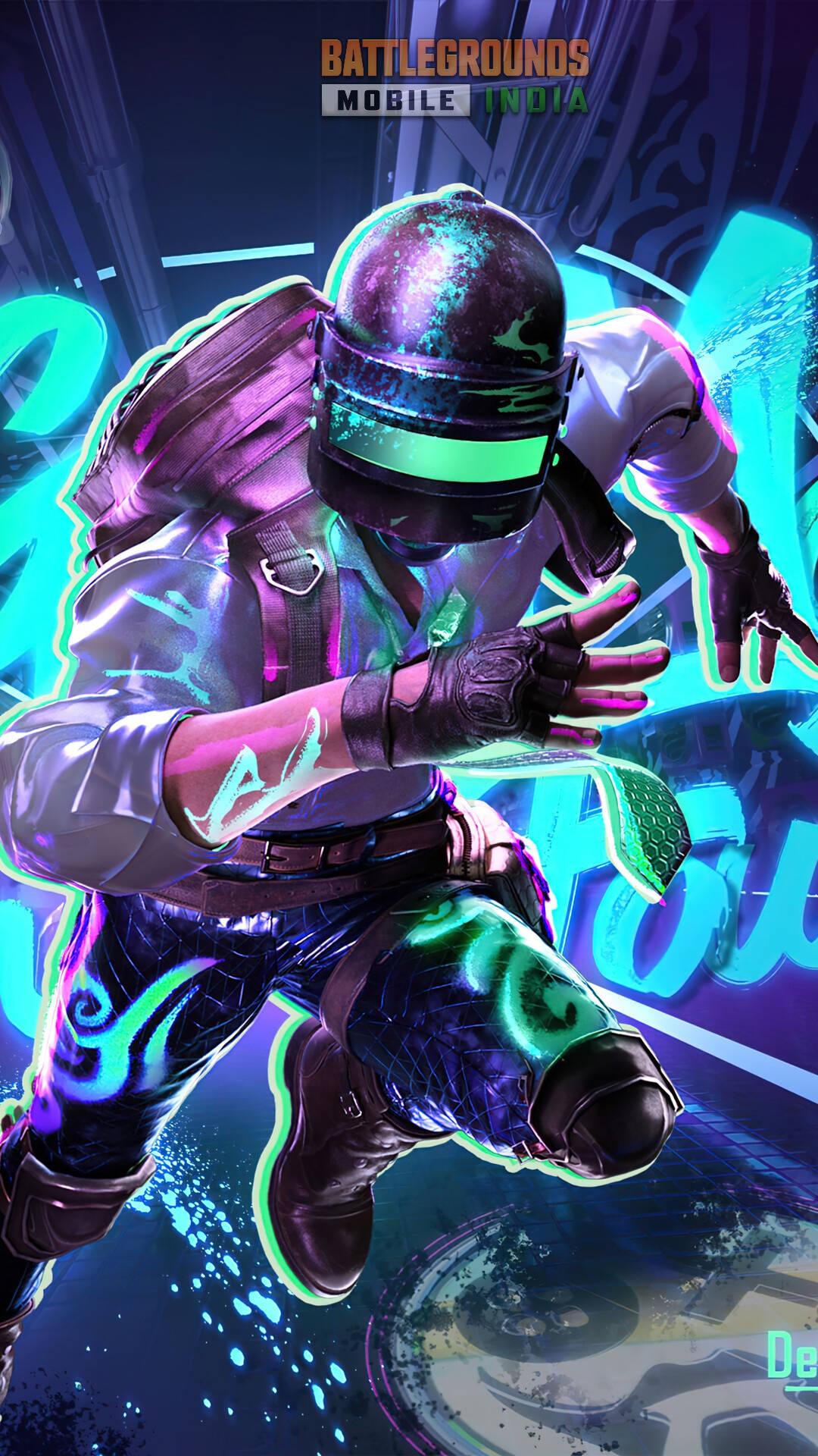BGMI Glowing Neon Player — 1080x1920 wallpaper
