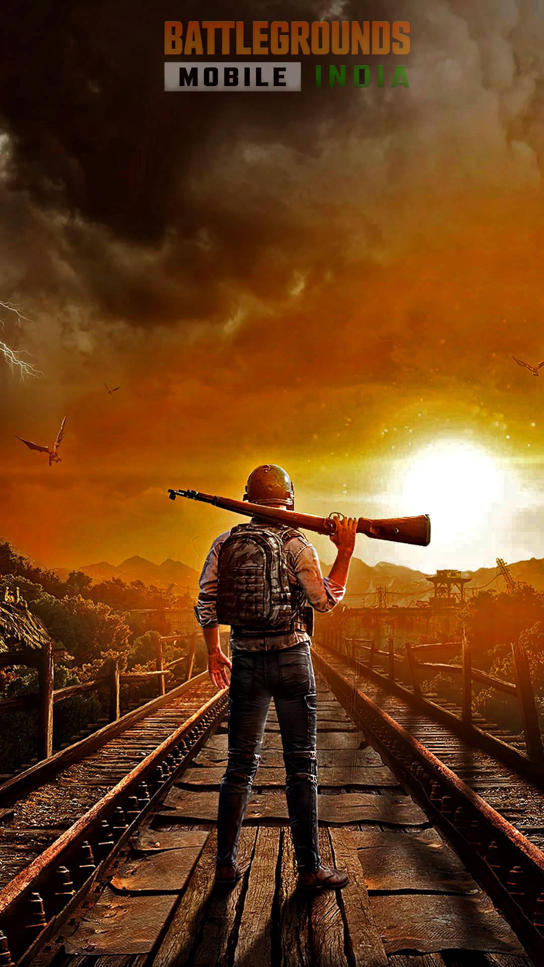 BGMI Railroad Sunset — 1080x1920 wallpaper