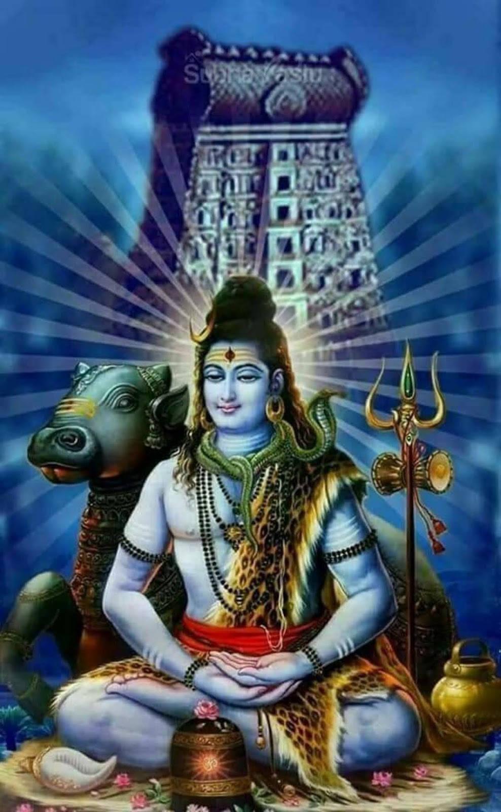 Bholenath HD Shiva Lotus Pose Nandi Bull