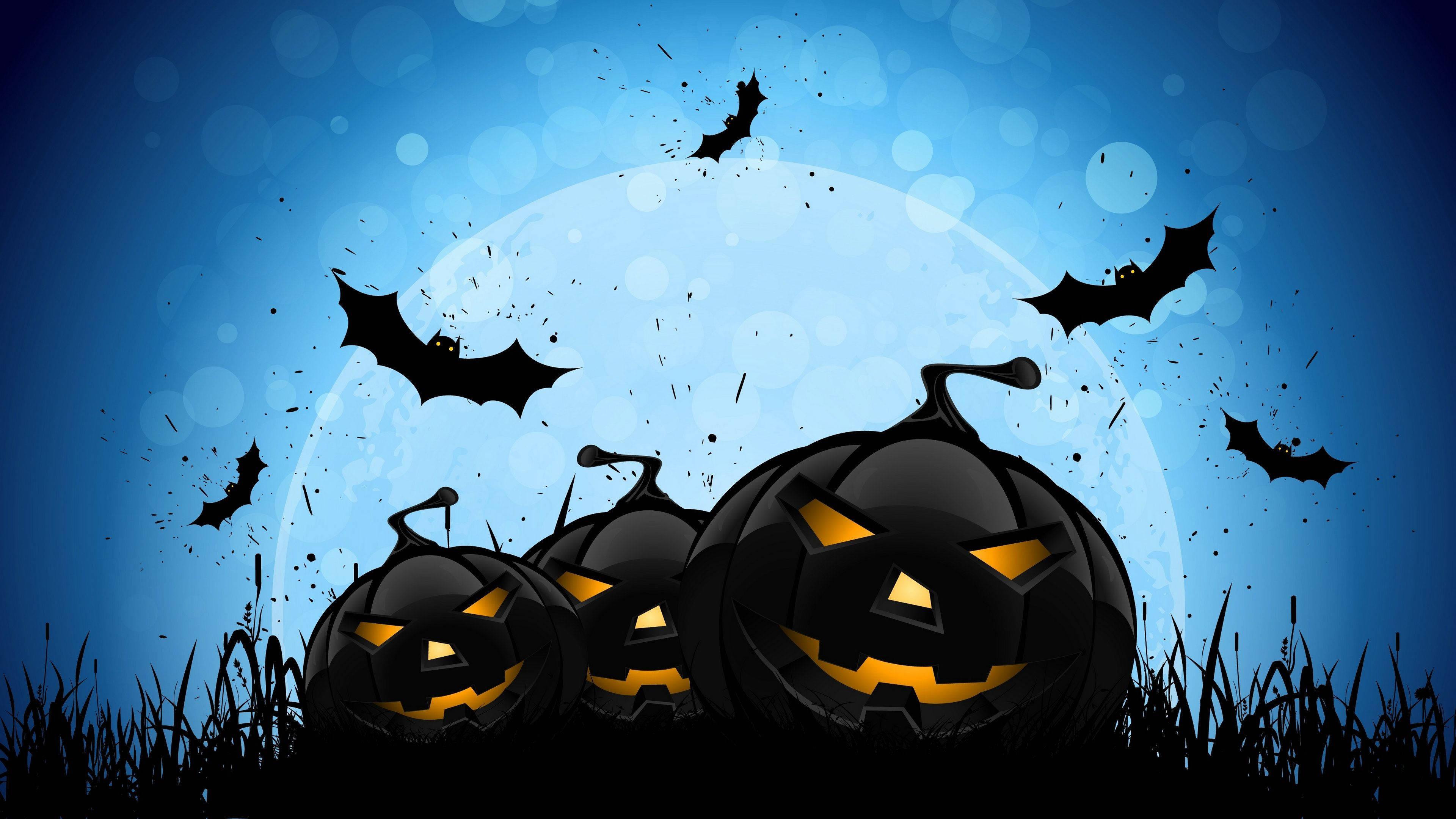 Black Halloween Pumpkins Bats — 3840x2160 wallpaper