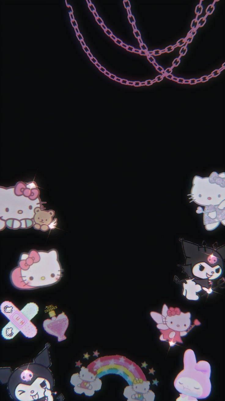 Black Hello Kitty And Sanrio Characters — 736x1308 wallpaper
