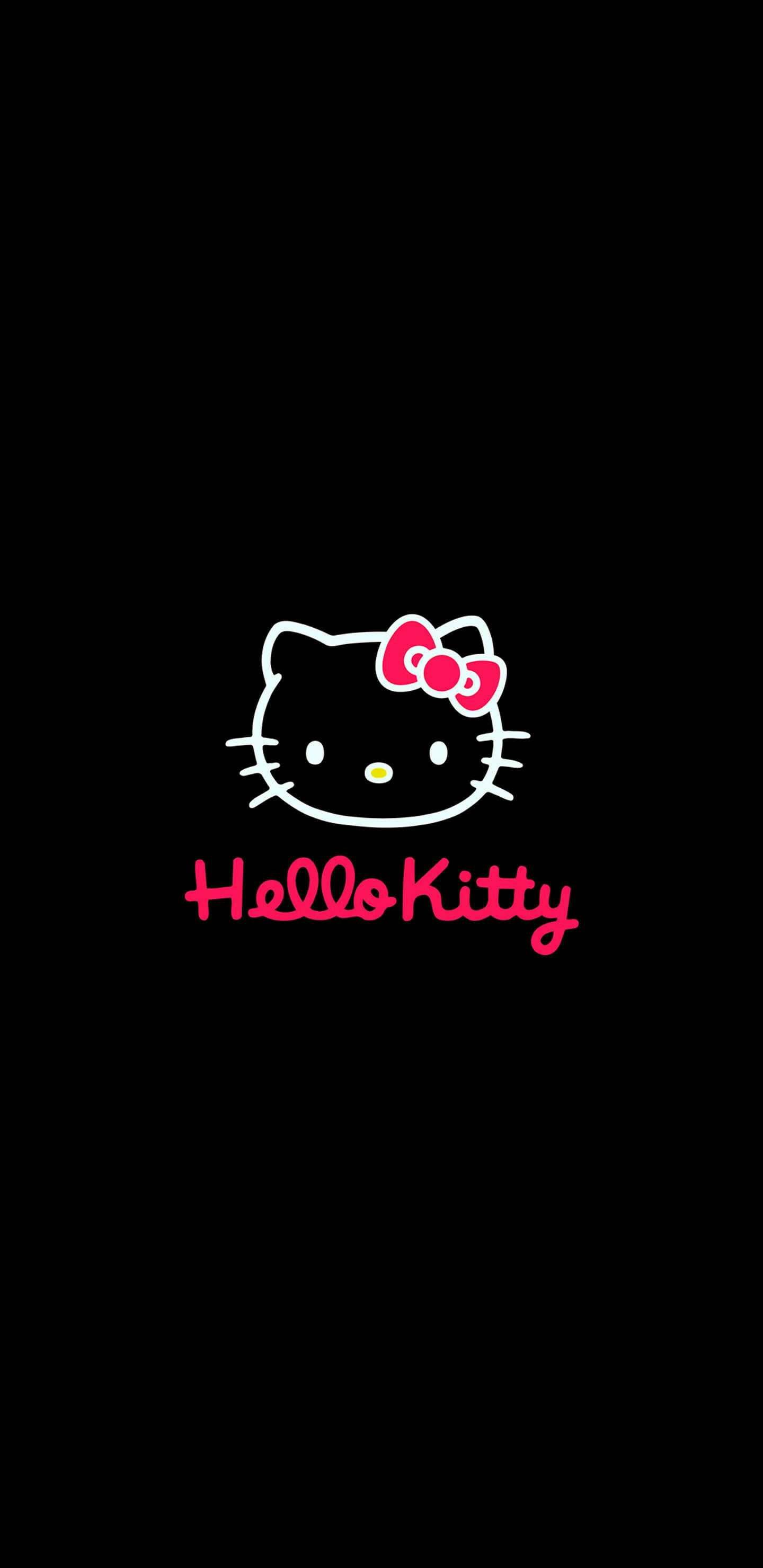 Black Hello Kitty Face Outline — 1440x2960 wallpaper