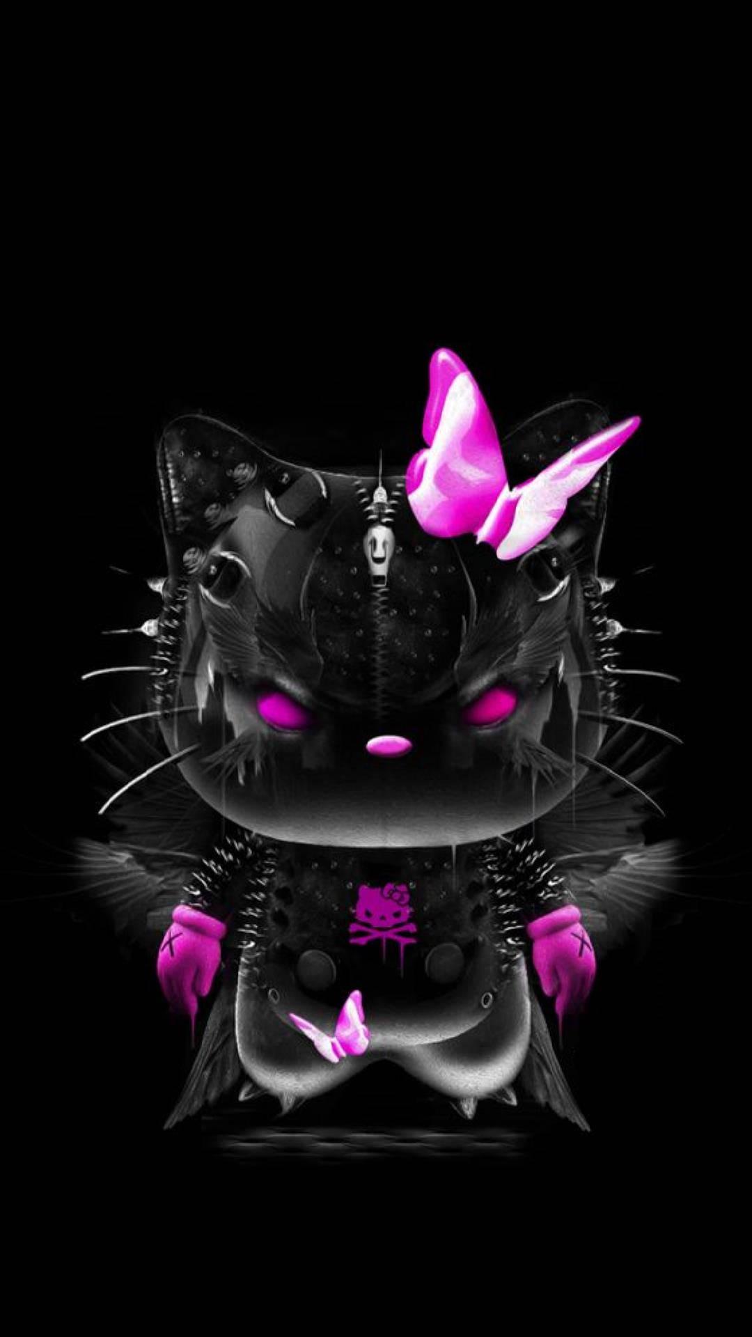 Black Hello Kitty In Dark Costume — 1080x1920 wallpaper