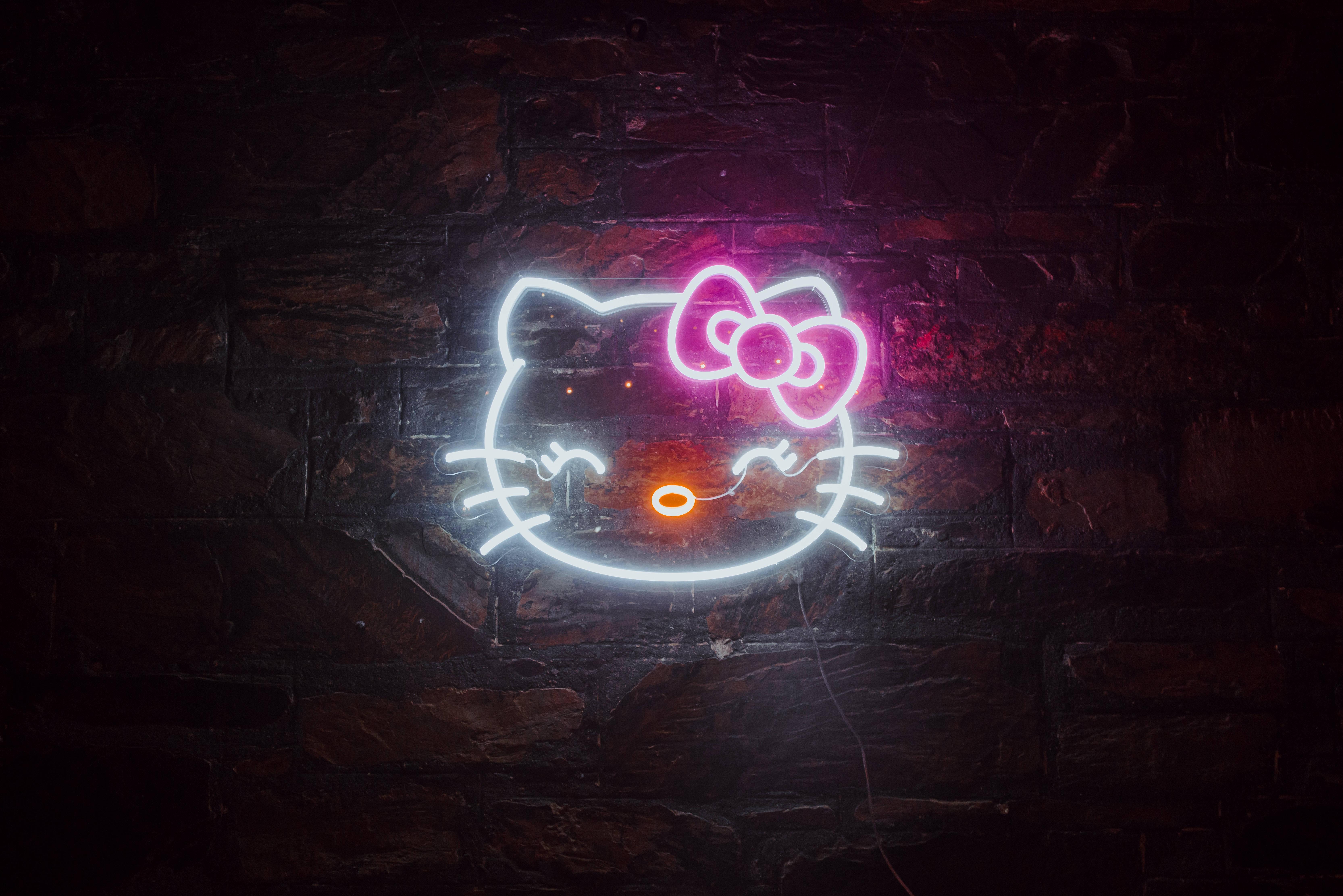 Black Hello Kitty In Neon Lights — 6663x4447 wallpaper