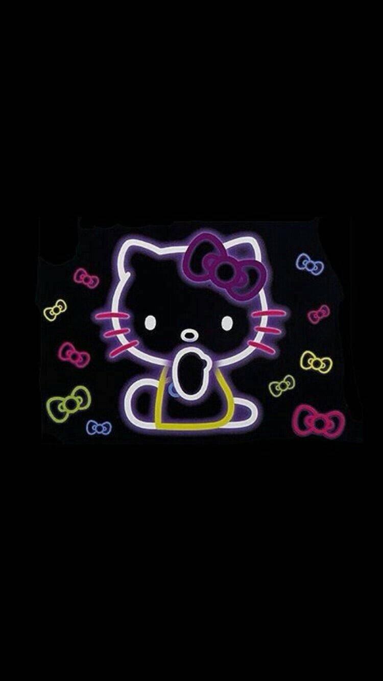 Black Hello Kitty Neon With Ribbons — 750x1334 wallpaper