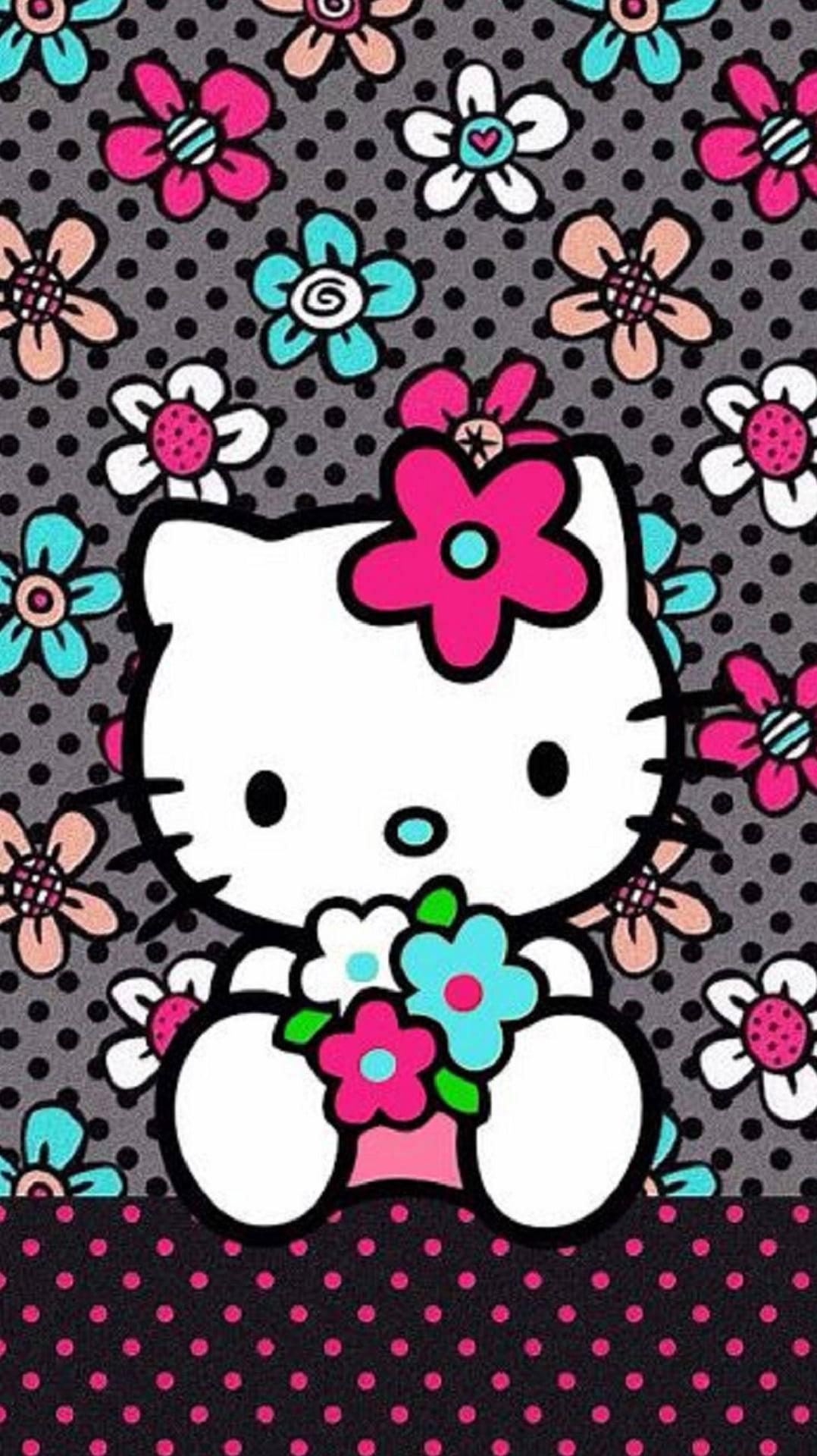 Black Hello Kitty With Flowers — 1078x1920 wallpaper