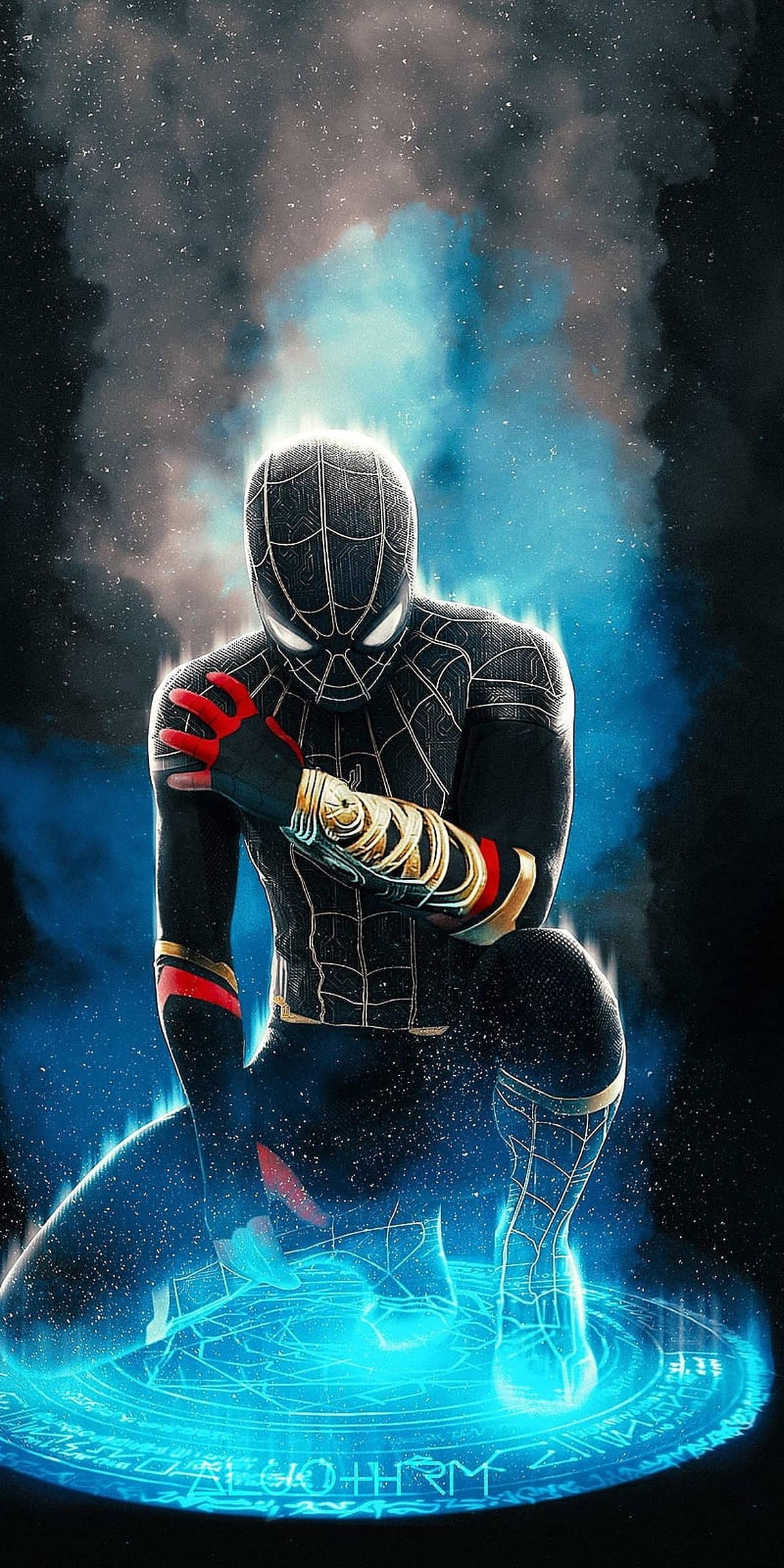 Black Suit Spider Man 4k — 1216x2432 wallpaper
