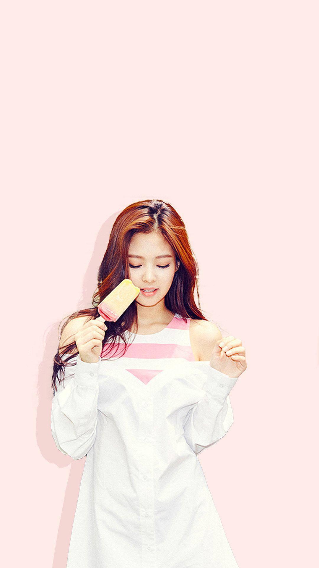 Blackpink Cute Jennie Eating Ice Cream — 1080x1920 wallpaper
