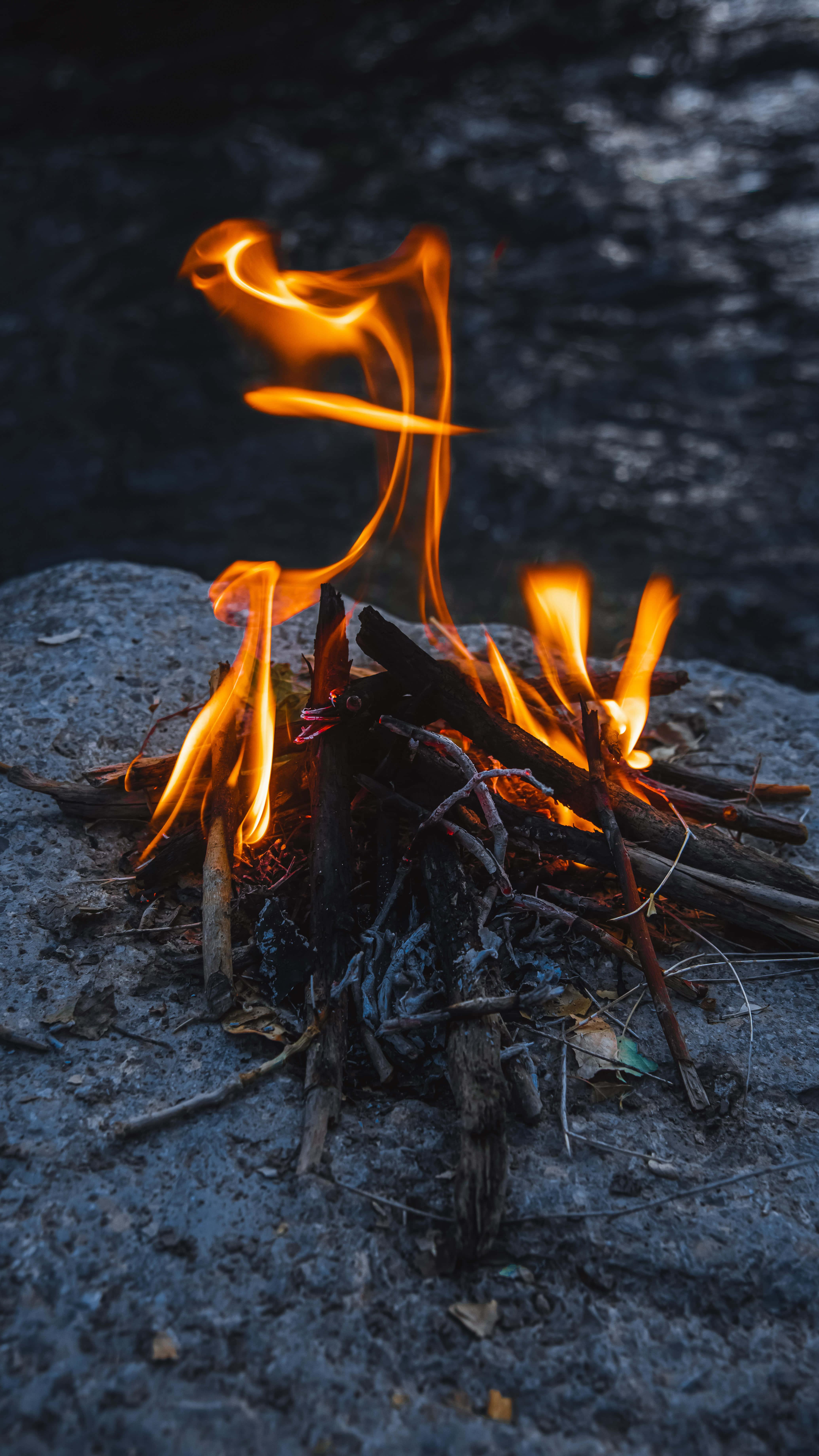 Blazing Campfire On Stone Phone Background — 4140x7360 wallpaper