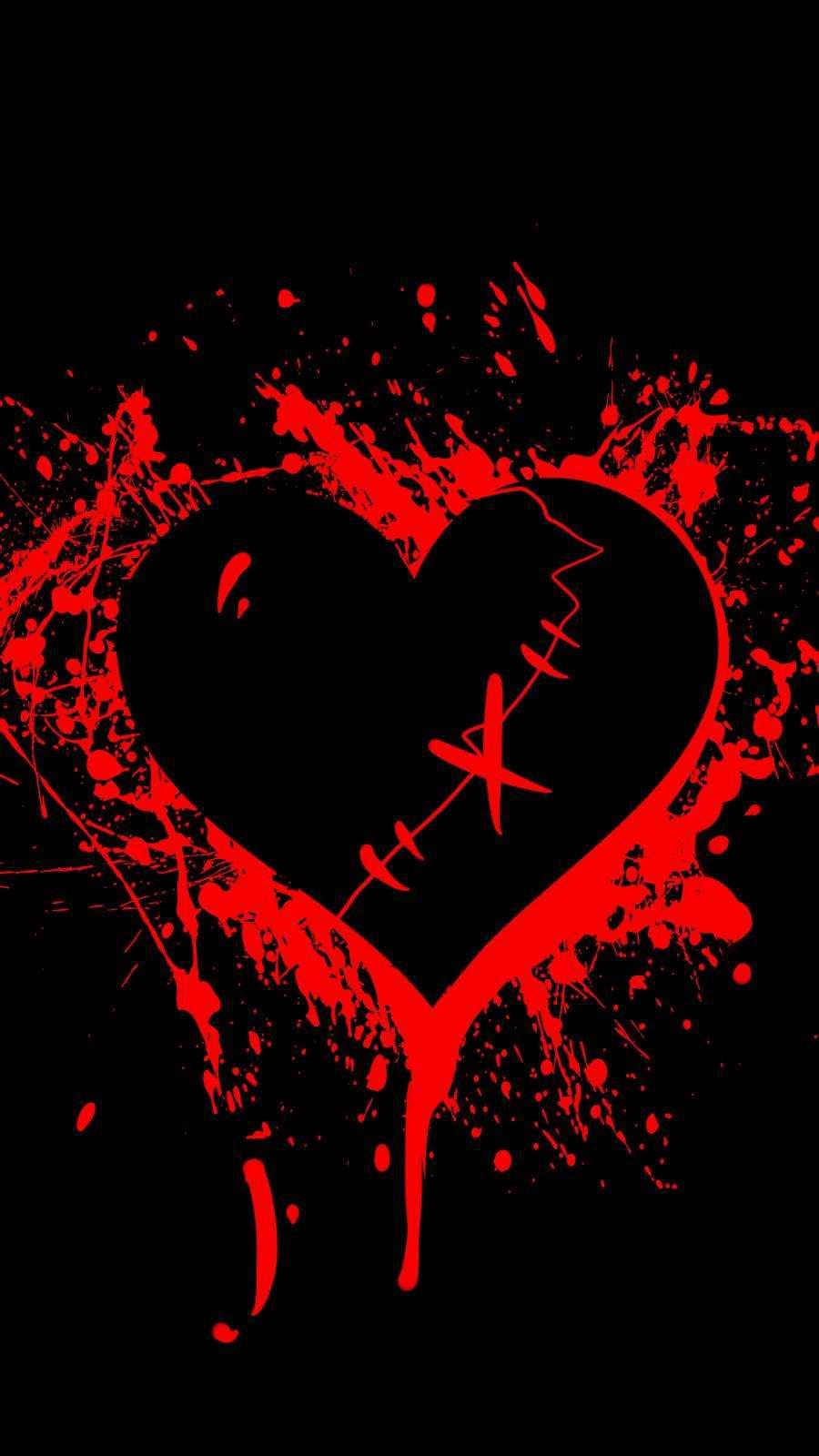 Bloody Red Broken Heart Black — 900x1600 wallpaper
