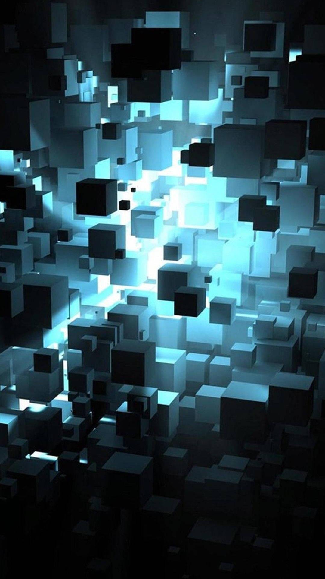 Blue and White 3D Cubes Abstract — 1080x1920 wallpaper