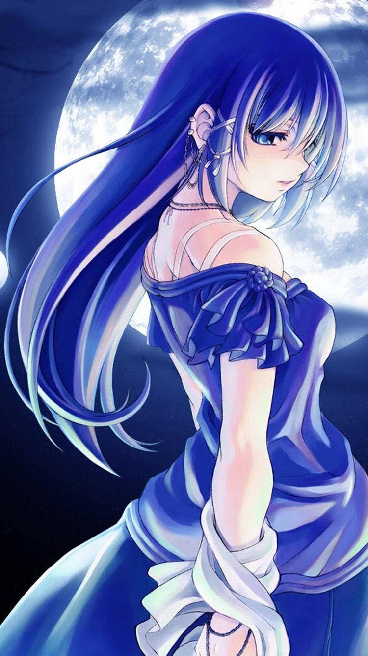 Blue-Themed Cute Anime Girl iPhone — 750x1334 wallpaper