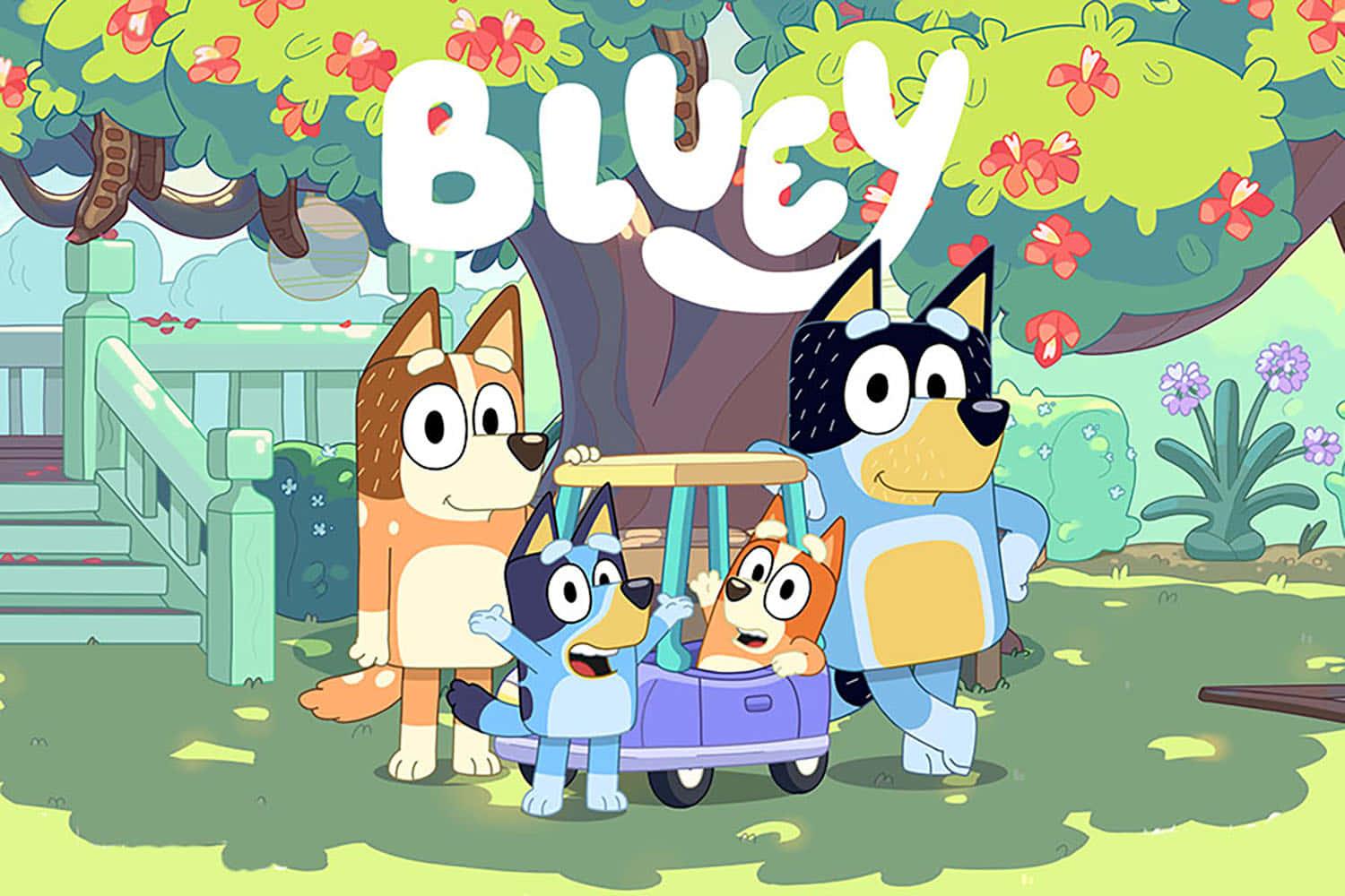 bluey - a cartoon with a group of dogs and a tree — 1500x1000 wallpaper