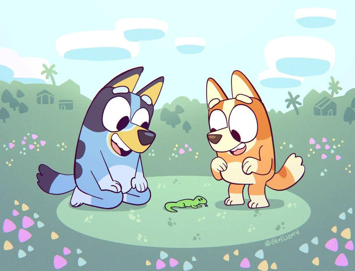 Bluey And Bingo Looking At Lizard — 1200x915 wallpaper