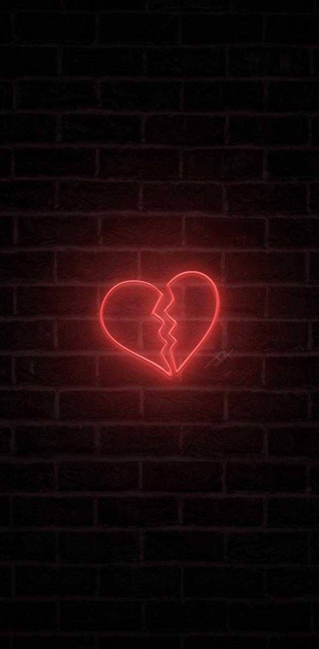 Brick Wall With Broken Heart Black — 630x1280 wallpaper