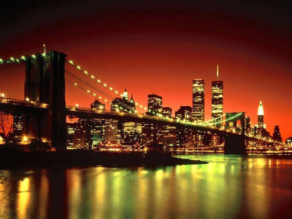brooklyn bridge at night with lights on — 1024x768 wallpaper
