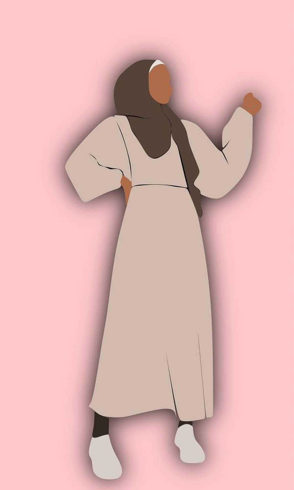 Brown Cartoon Hijab Pink Background — 1151x1915 wallpaper
