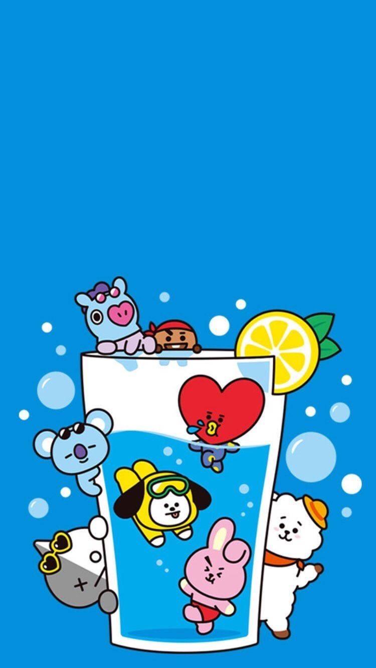 BT21 Members On Glass Cartoon IPhone — 750x1334 wallpaper