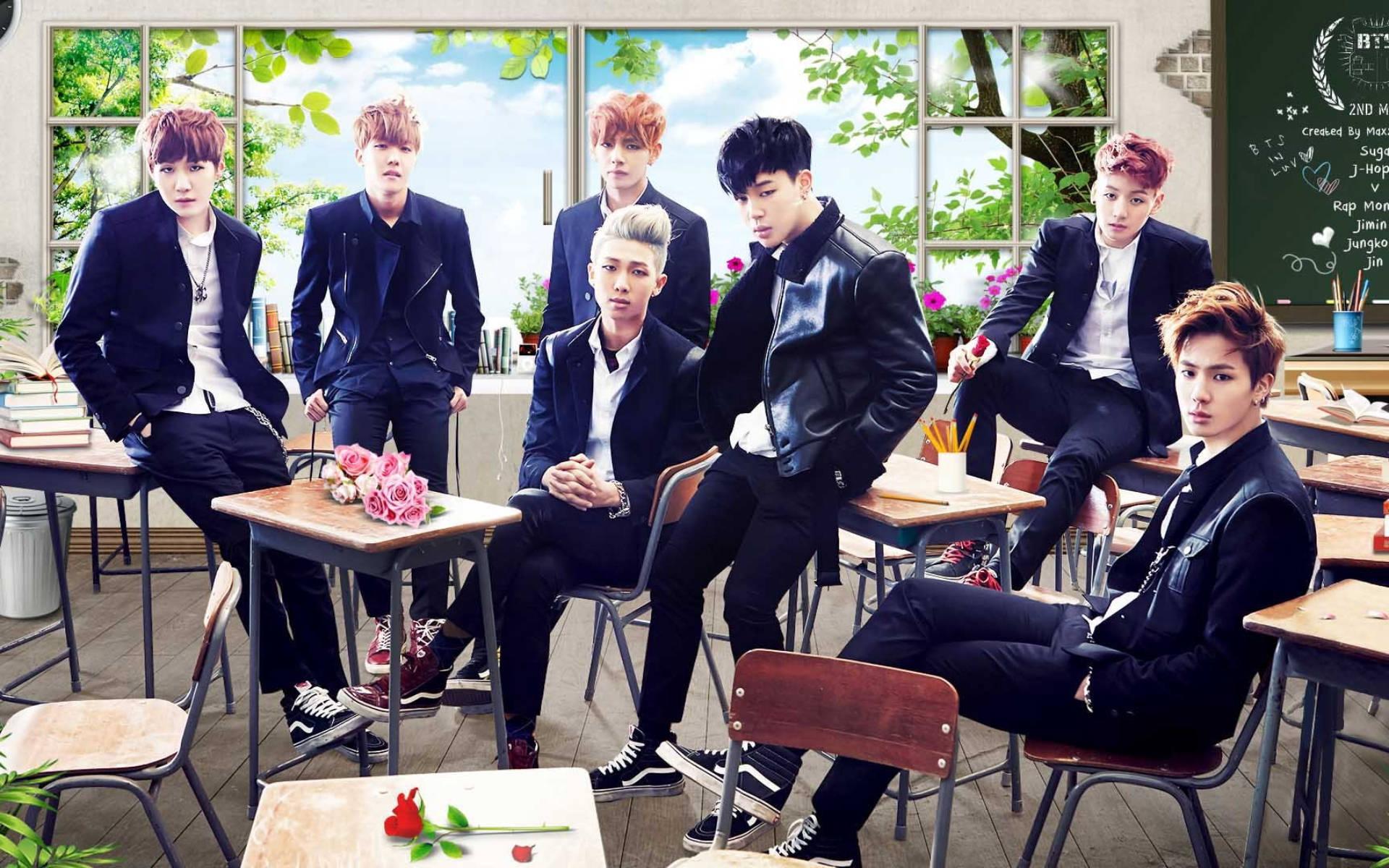 BTS Group Photo In Classroom — 1920x1200 wallpaper