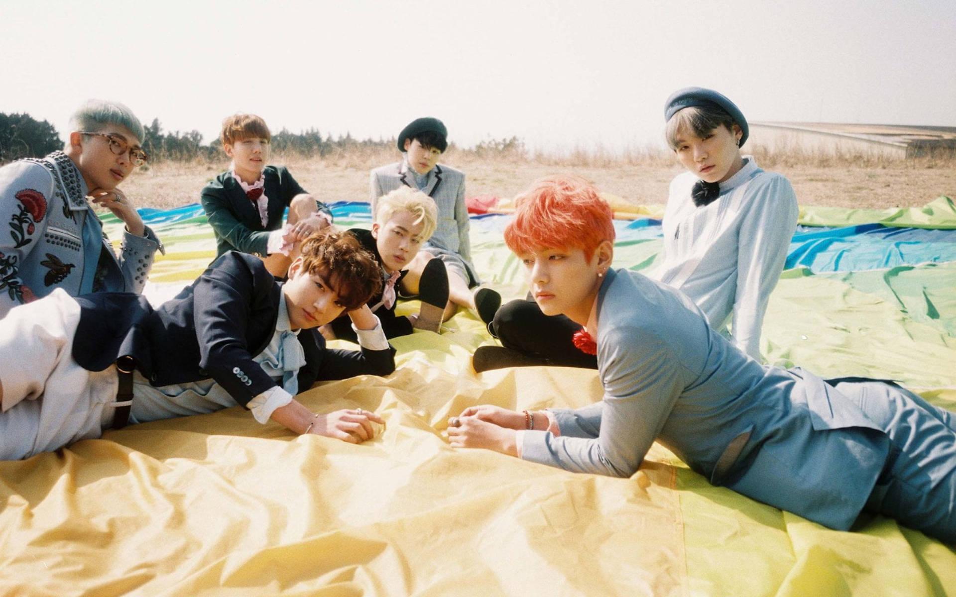 BTS Group Photo In Field — 1920x1200 wallpaper