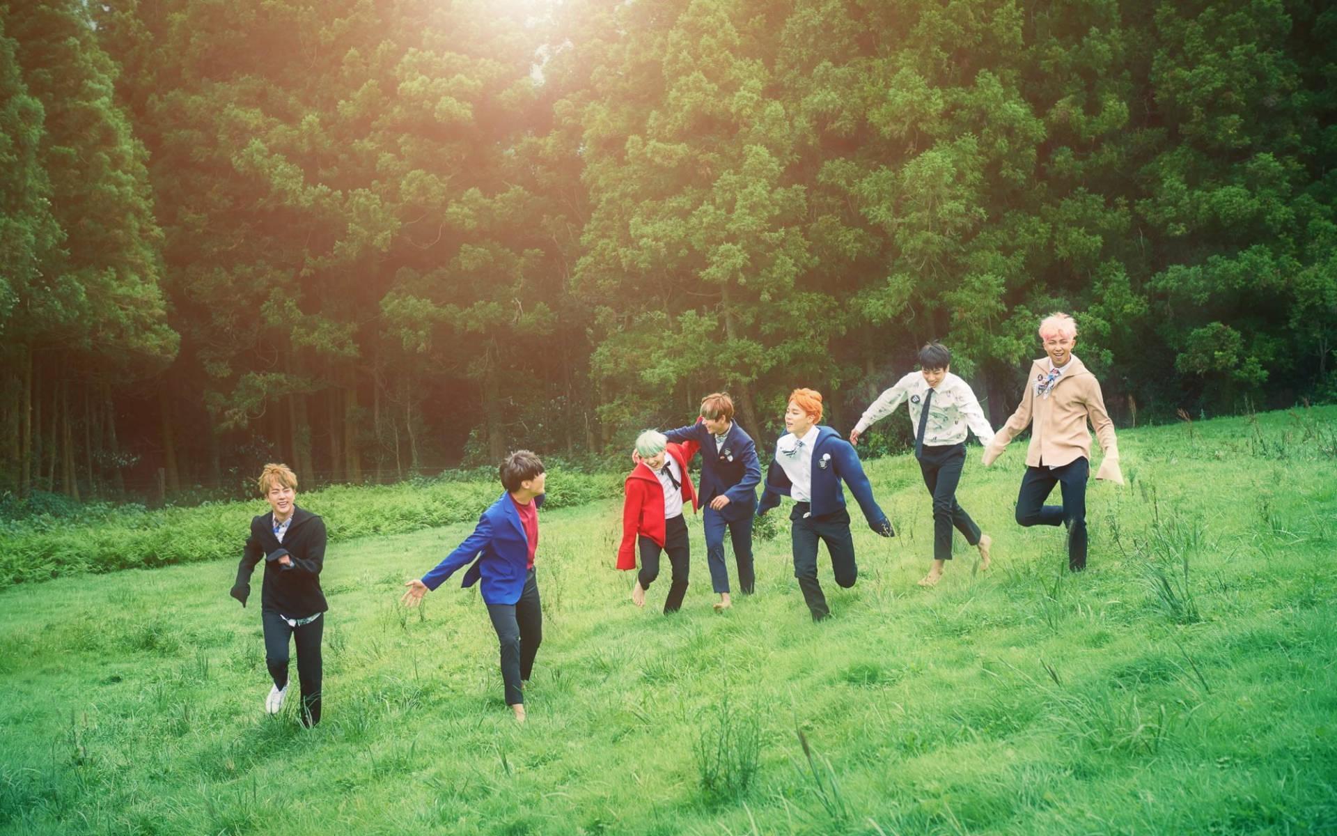 BTS Group Photo In Green Field — 1920x1200 wallpaper