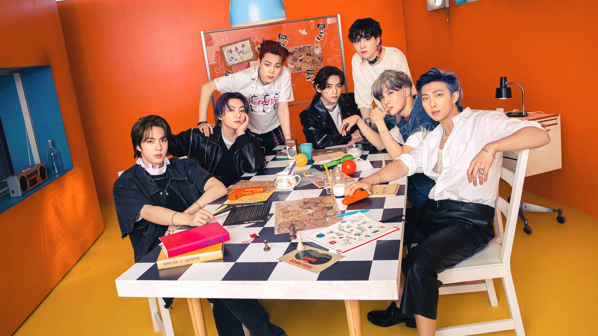 BTS Group Photo In Orange Room — 1920x1080 wallpaper