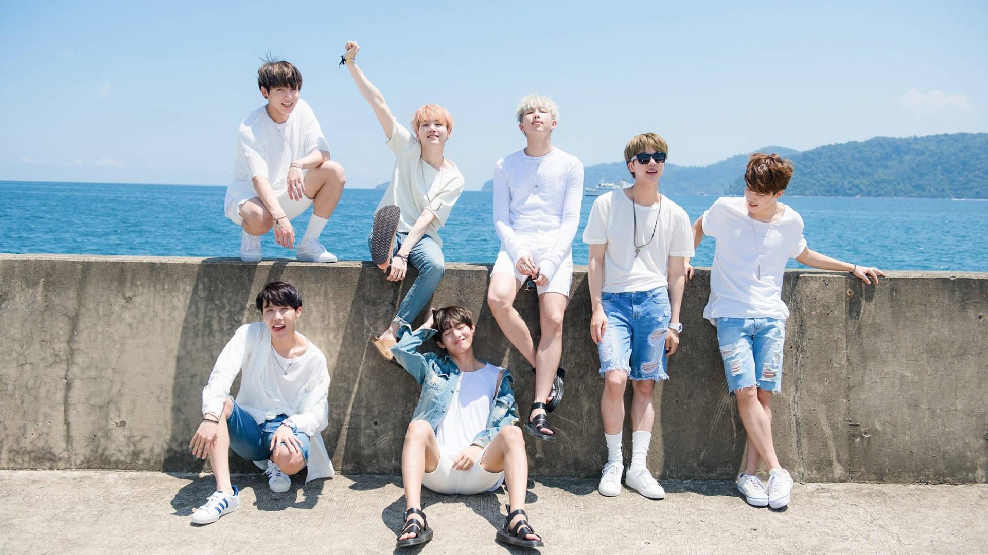 BTS Group Photo Near Ocean — 1920x1080 wallpaper