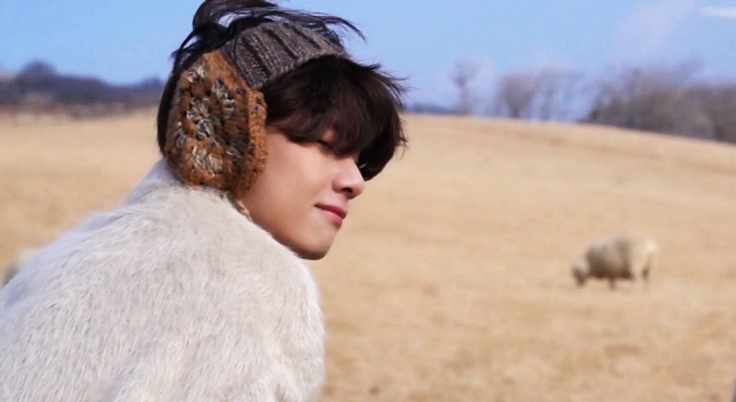 BTS V Knitted Earmuffs — 1458x797 wallpaper