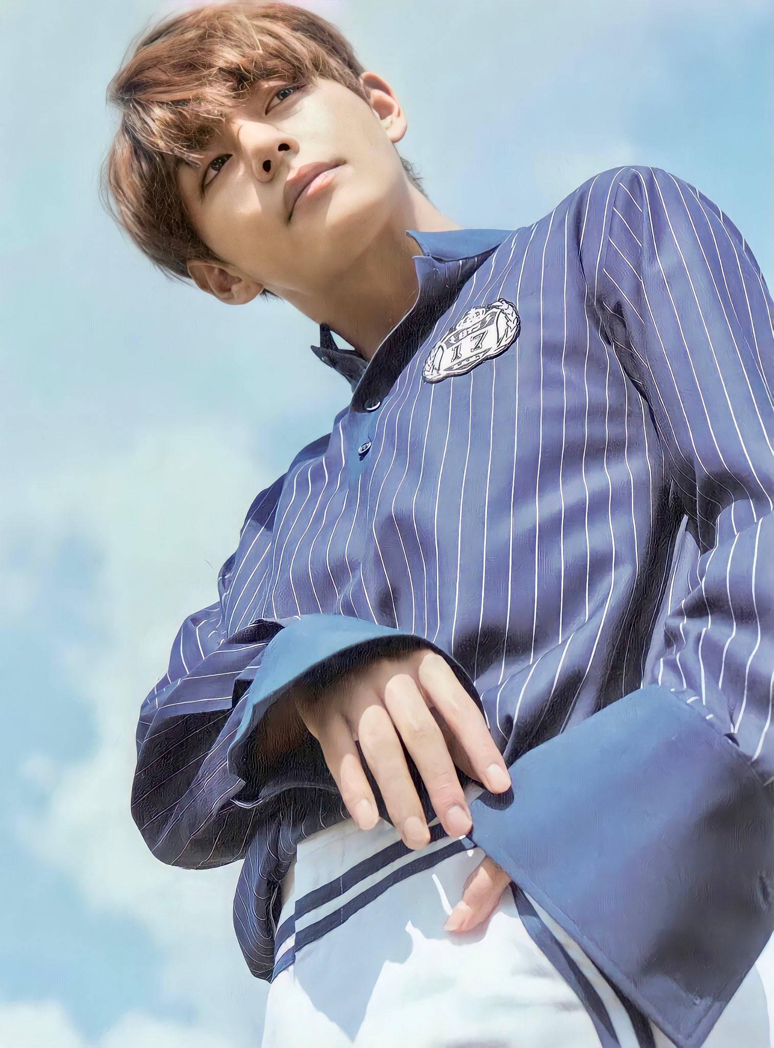 BTS V Striped Blue Shirt — 1513x2048 wallpaper