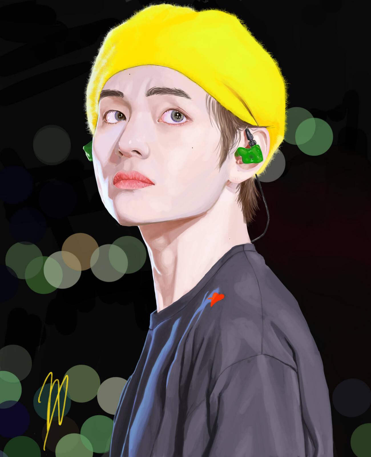 BTS V Yellow Beret Art — 1300x1600 wallpaper