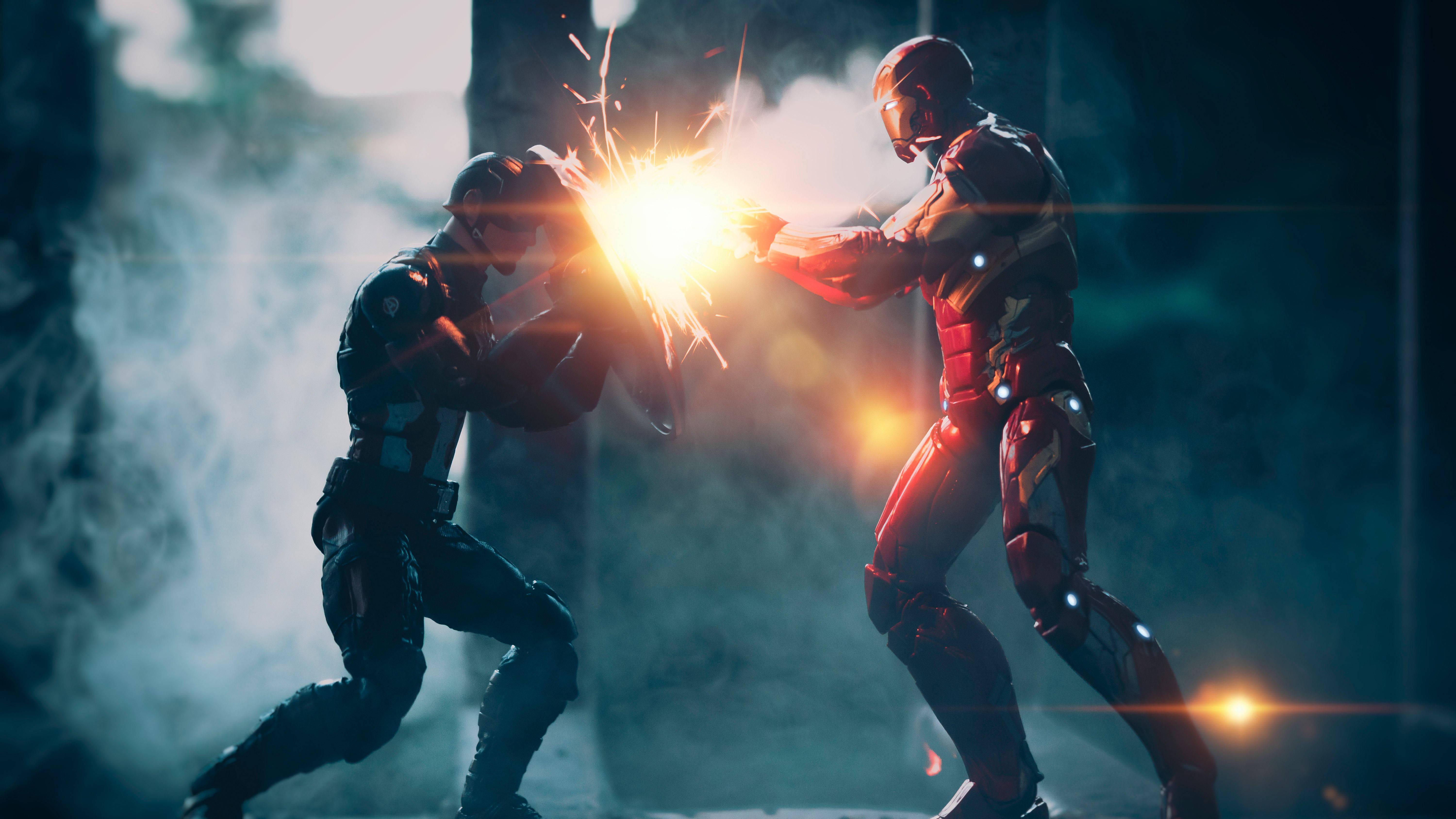 Captain America and Iron Man in Epic Showdown — 6000x3375 wallpaper
