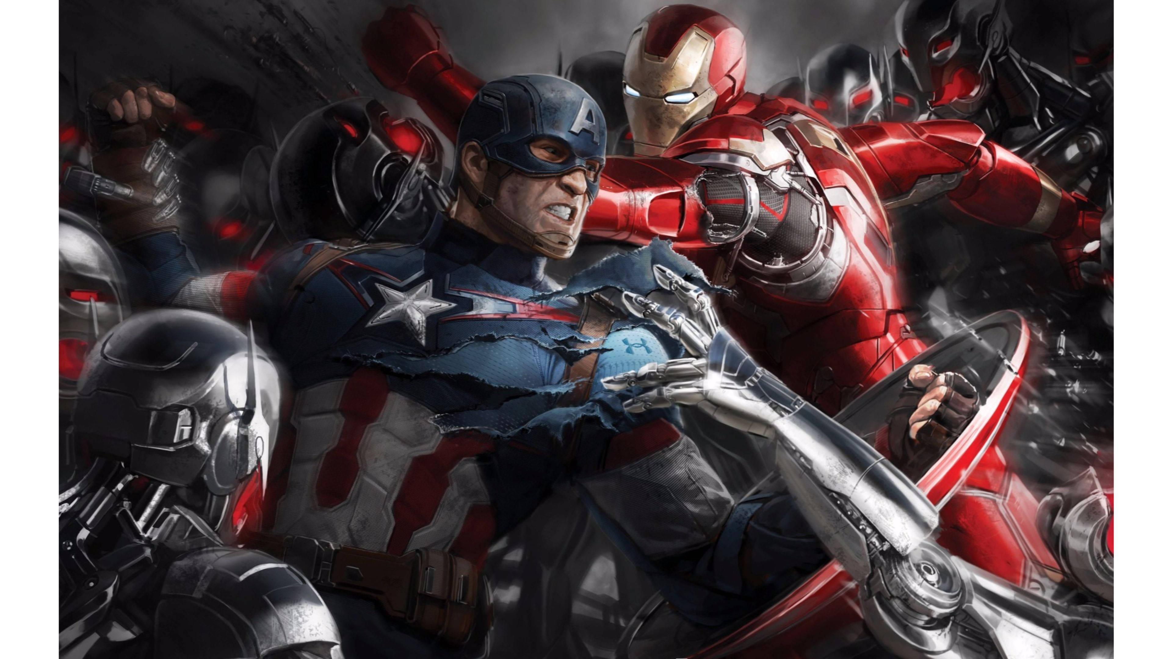 Captain America, Iron Man, and Ultron Stand Ready for Battle — 3840x2160 wallpaper