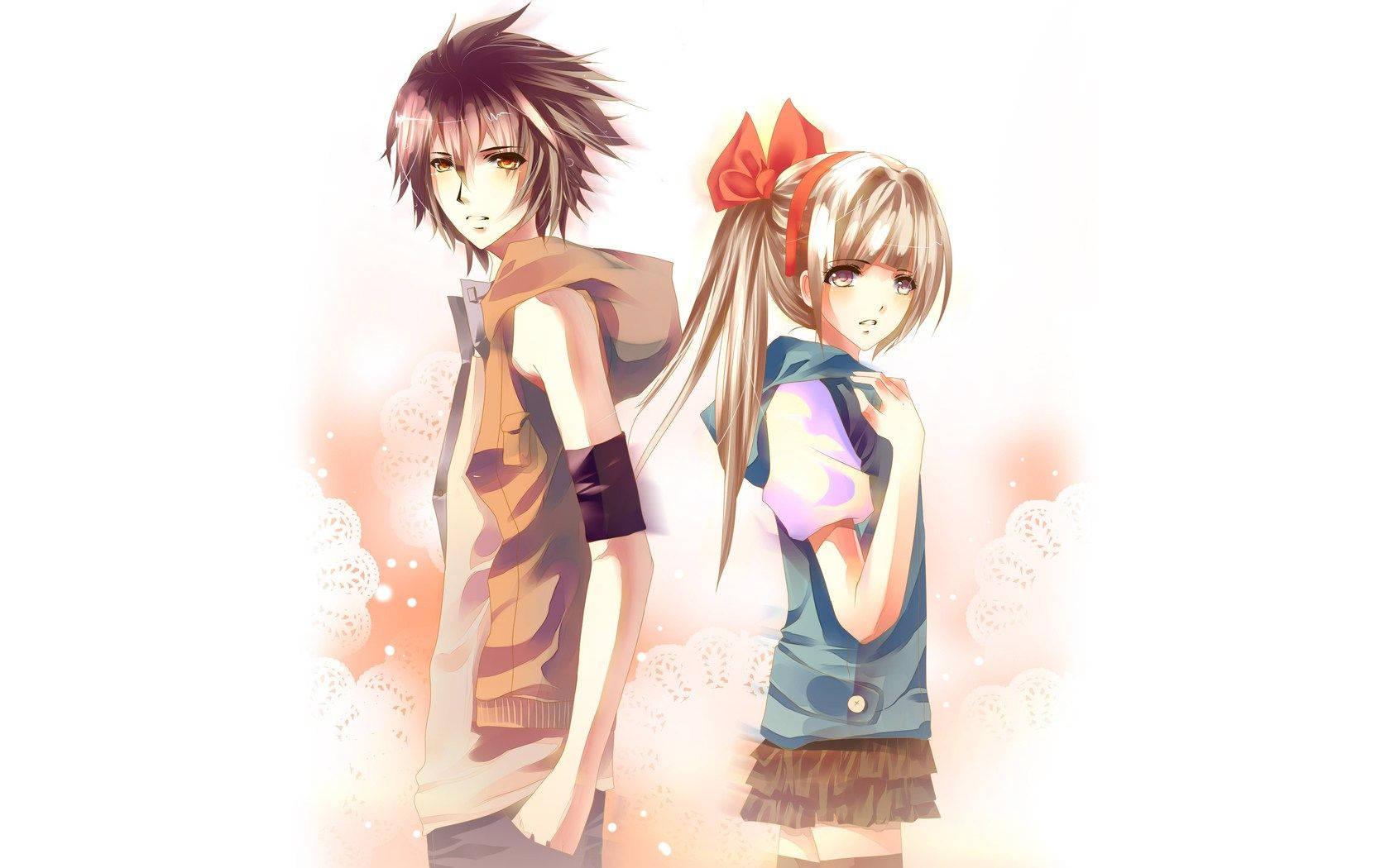 Adorable Cartoon Boy and Girl In Love — 1680x1050 wallpaper
