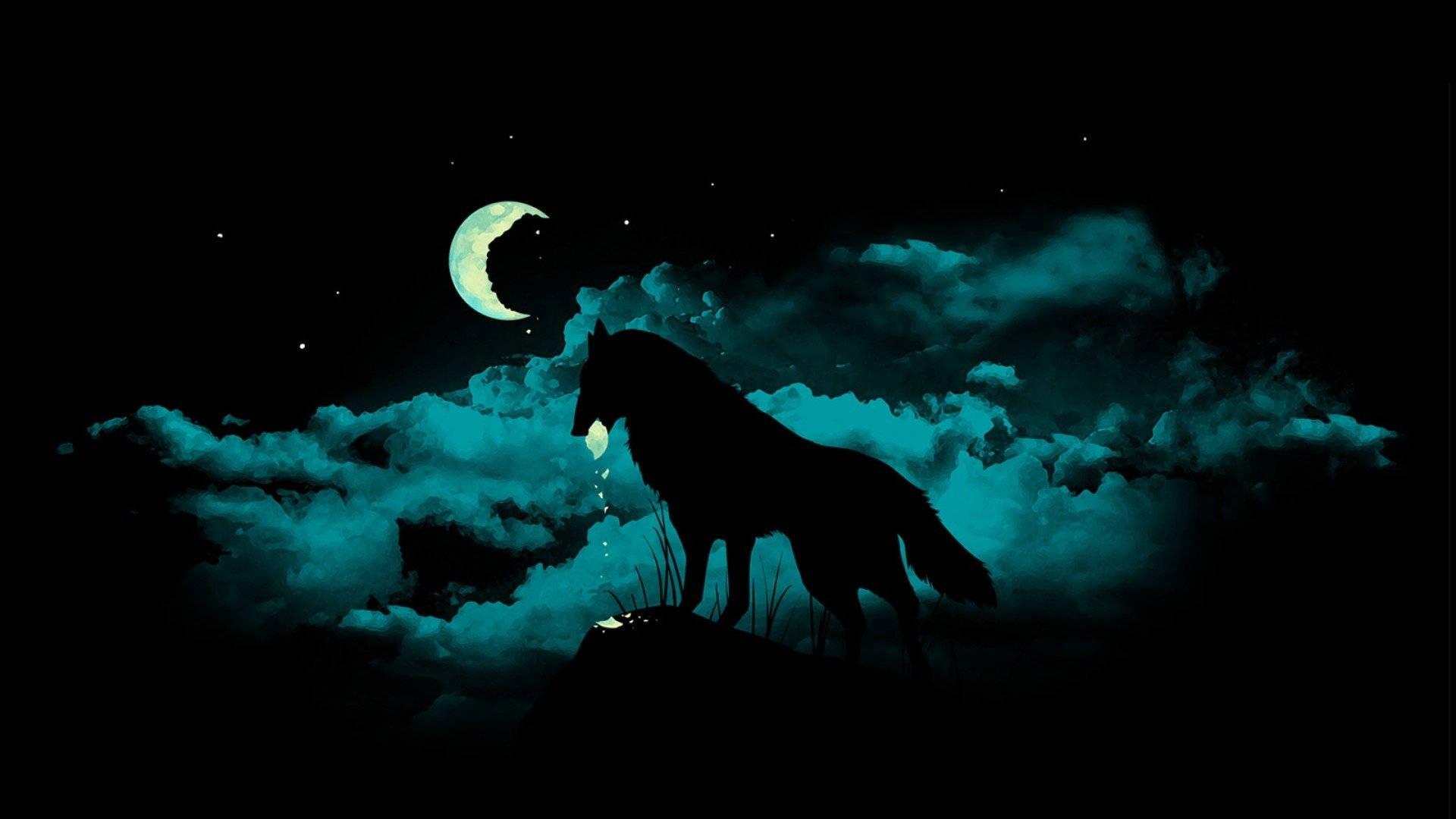 Dark Laptop with Enthralling Wolf Wallpaper at Night — 1920x1080 wallpaper