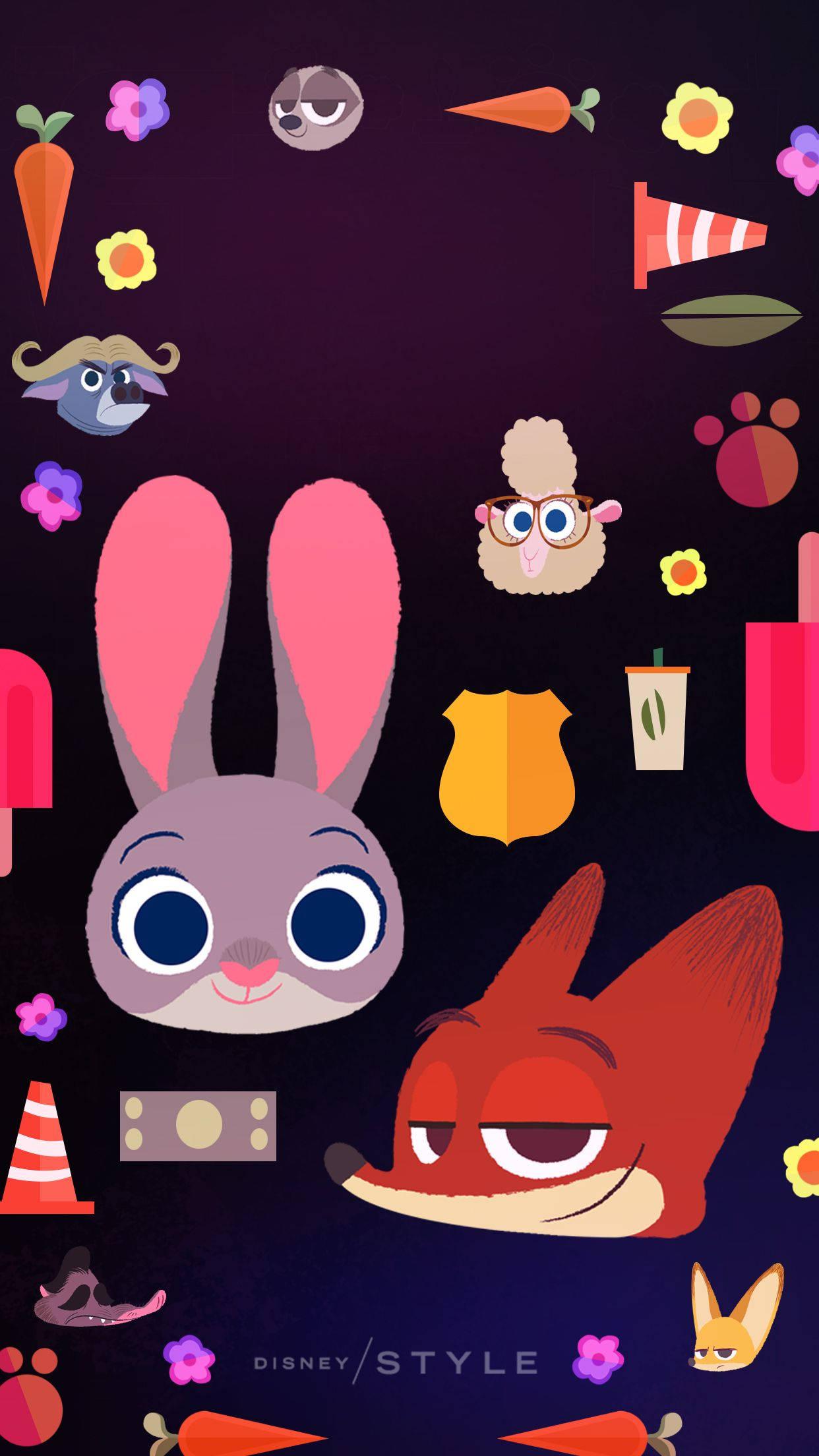 Enchanting Zootopia Theme Animal Collage on Smartphone Screen — 1242x2208 wallpaper
