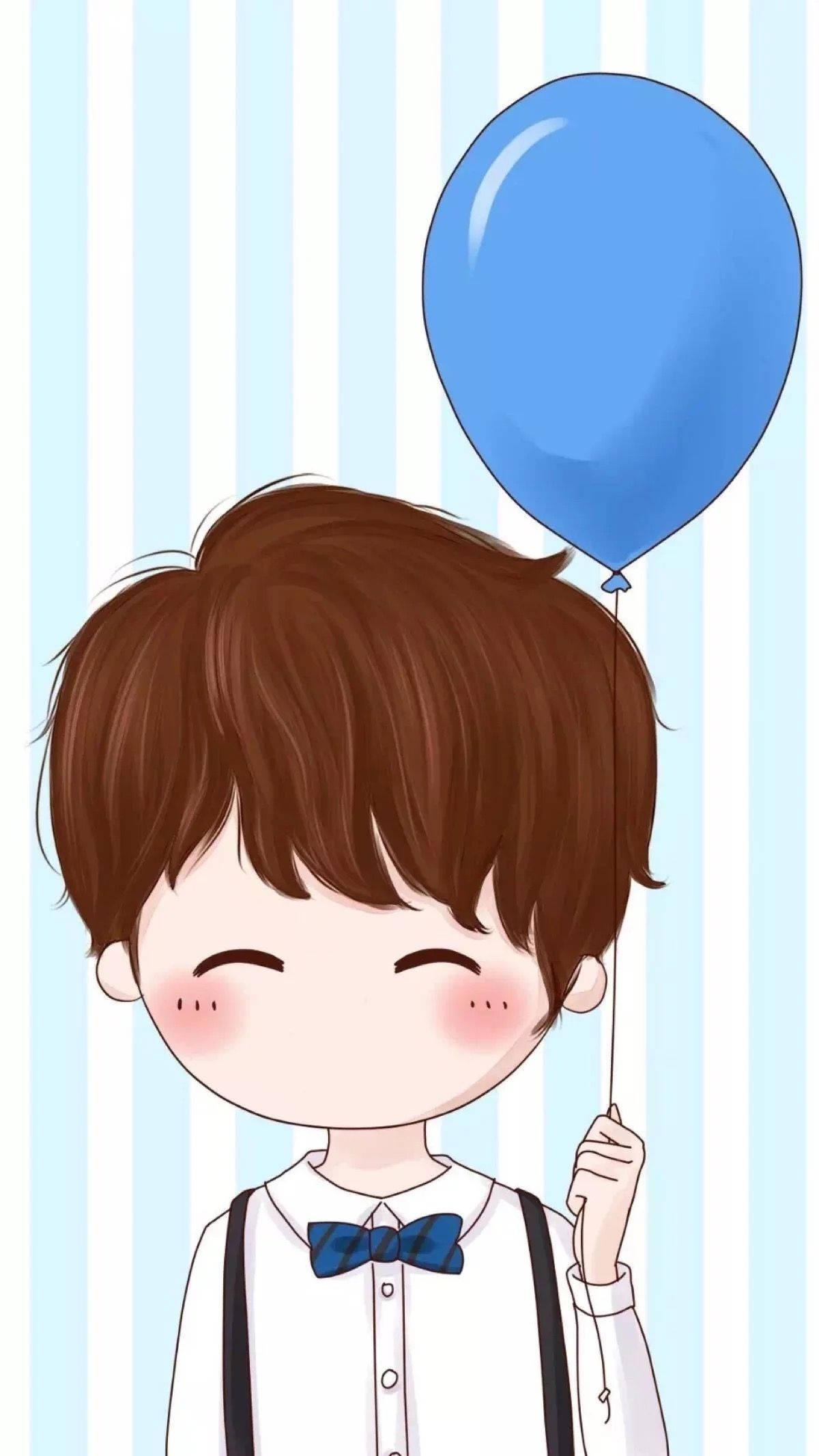 Little Boy with Blue Balloon: A Cartoon Delight. — 1200x2132 wallpaper