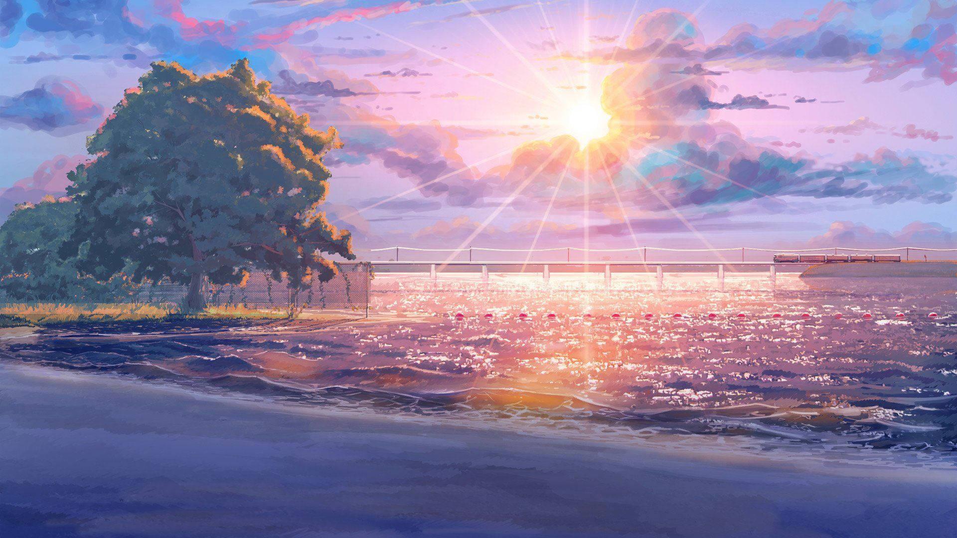 Majestic Anime Scenery Canvas Painting — 1920x1080 wallpaper
