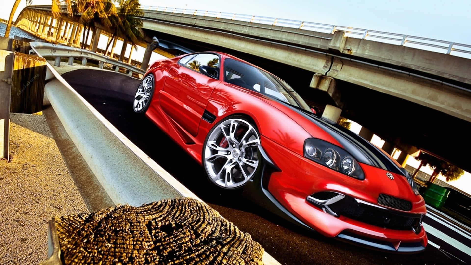 Sleek Red Toyota Supra on City Street — 1920x1080 wallpaper