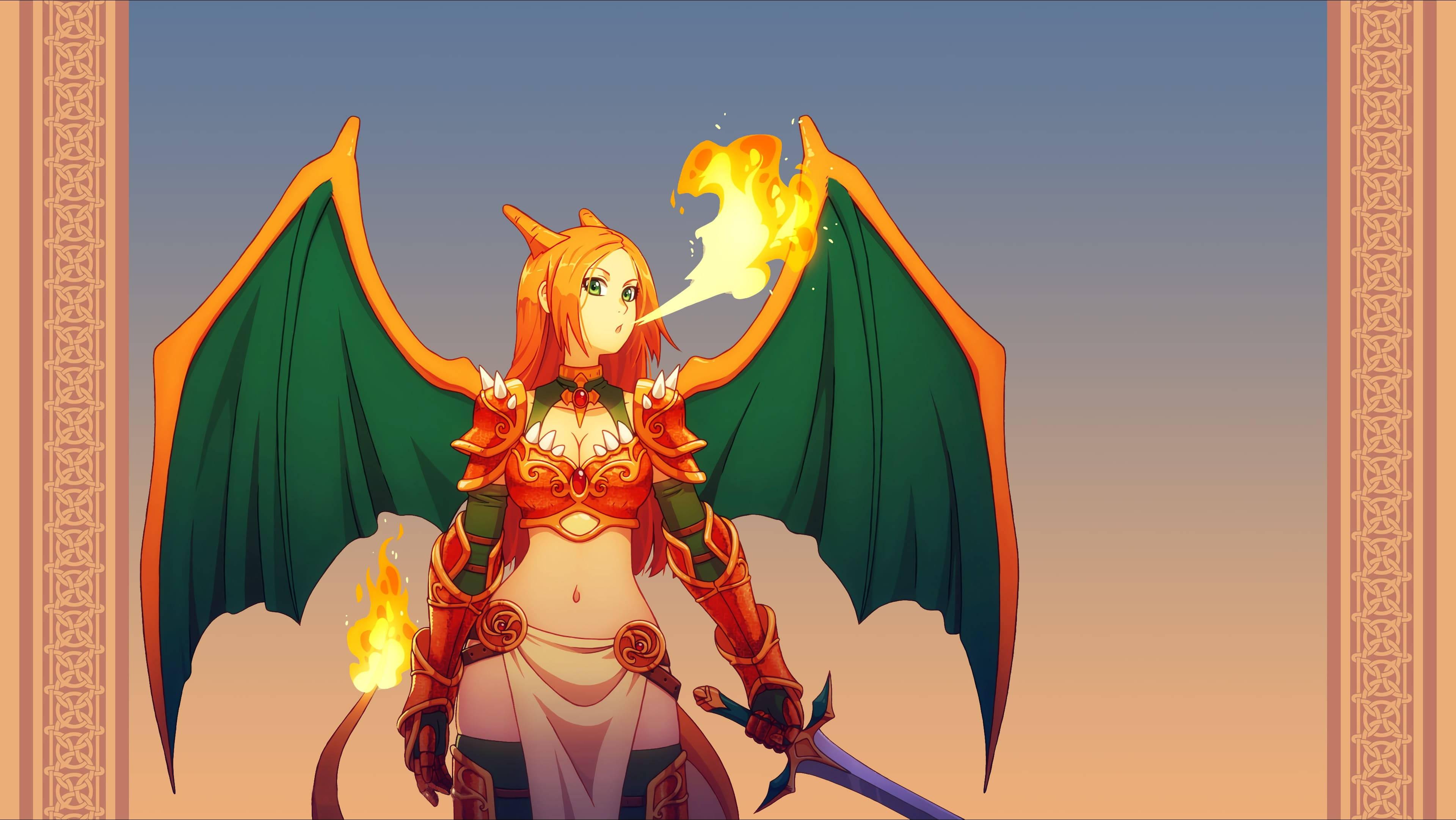 Captivating Anime Charizard Girl in Action — 3840x2162 wallpaper