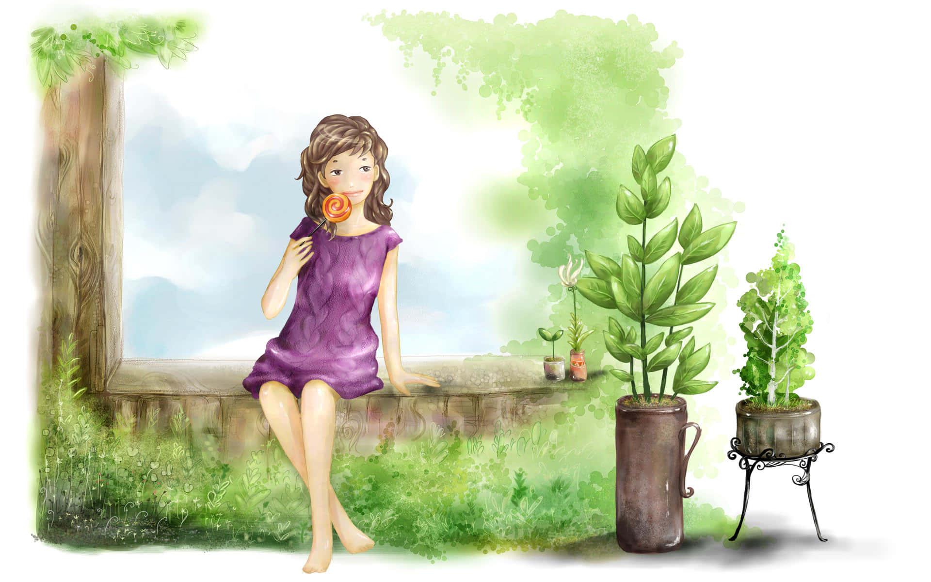 Captivating Korean Anime Girl in Watercolor Style — 1920x1200 wallpaper