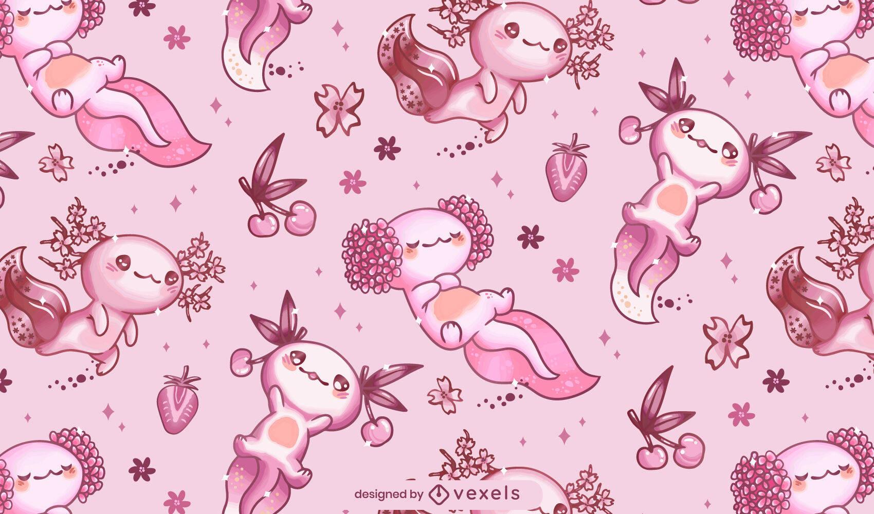 Cartoon Axolotl Pattern In Pink — 1700x1000 wallpaper
