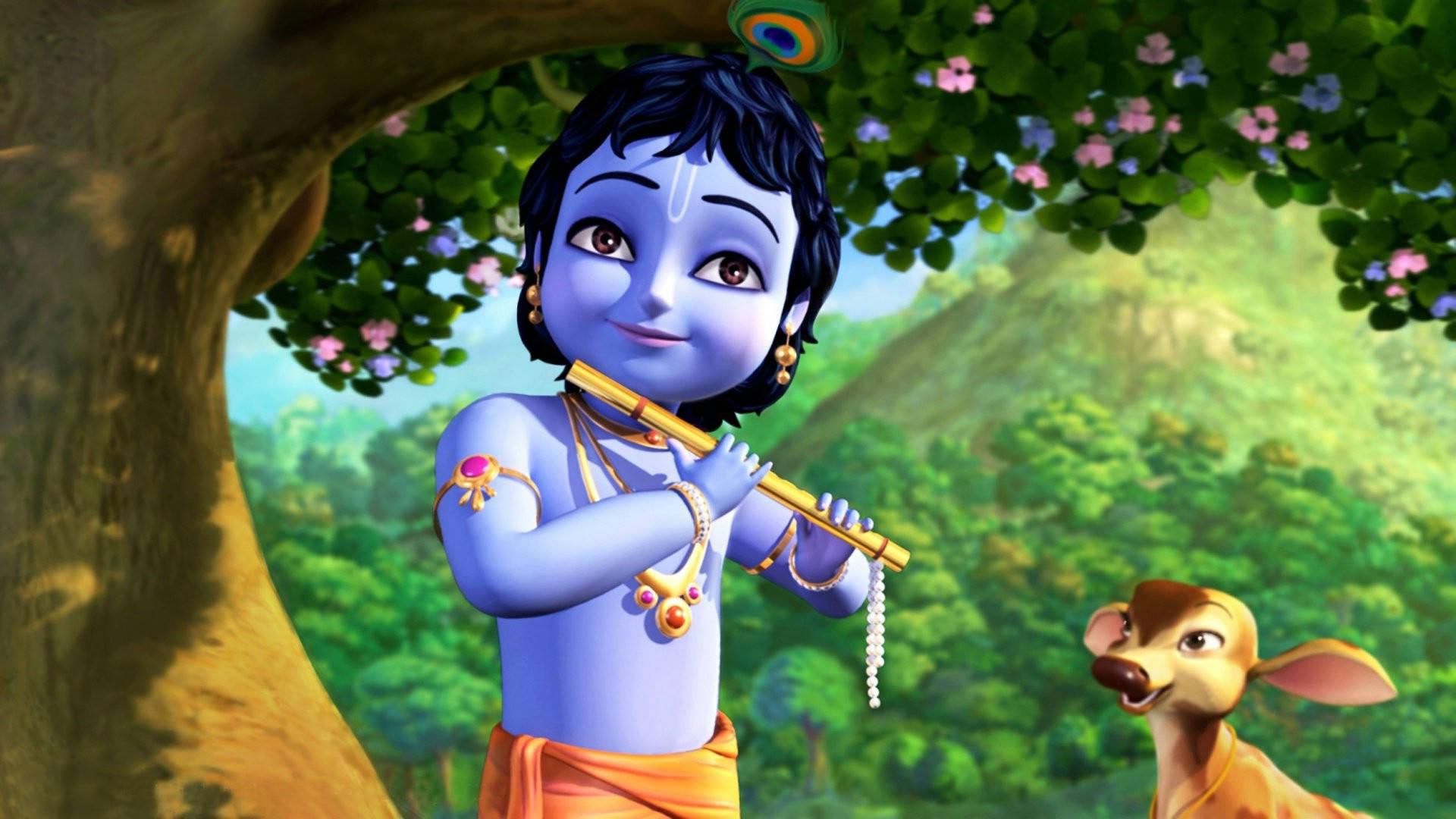 Cartoon Bal Krishna Playing The Flute — 1920x1080 wallpaper
