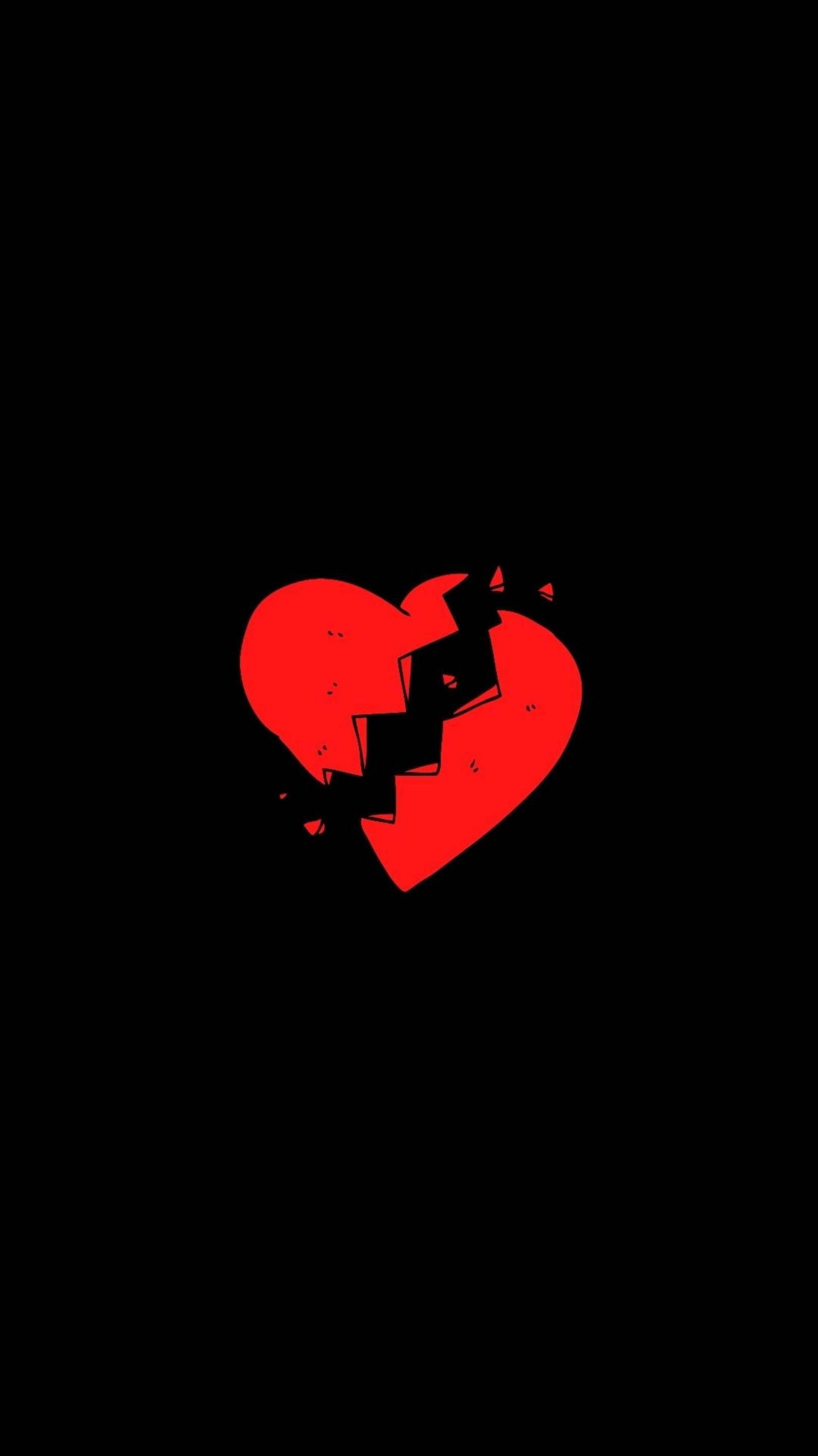 Cartoon Broken Heart Black — 1620x2880 wallpaper