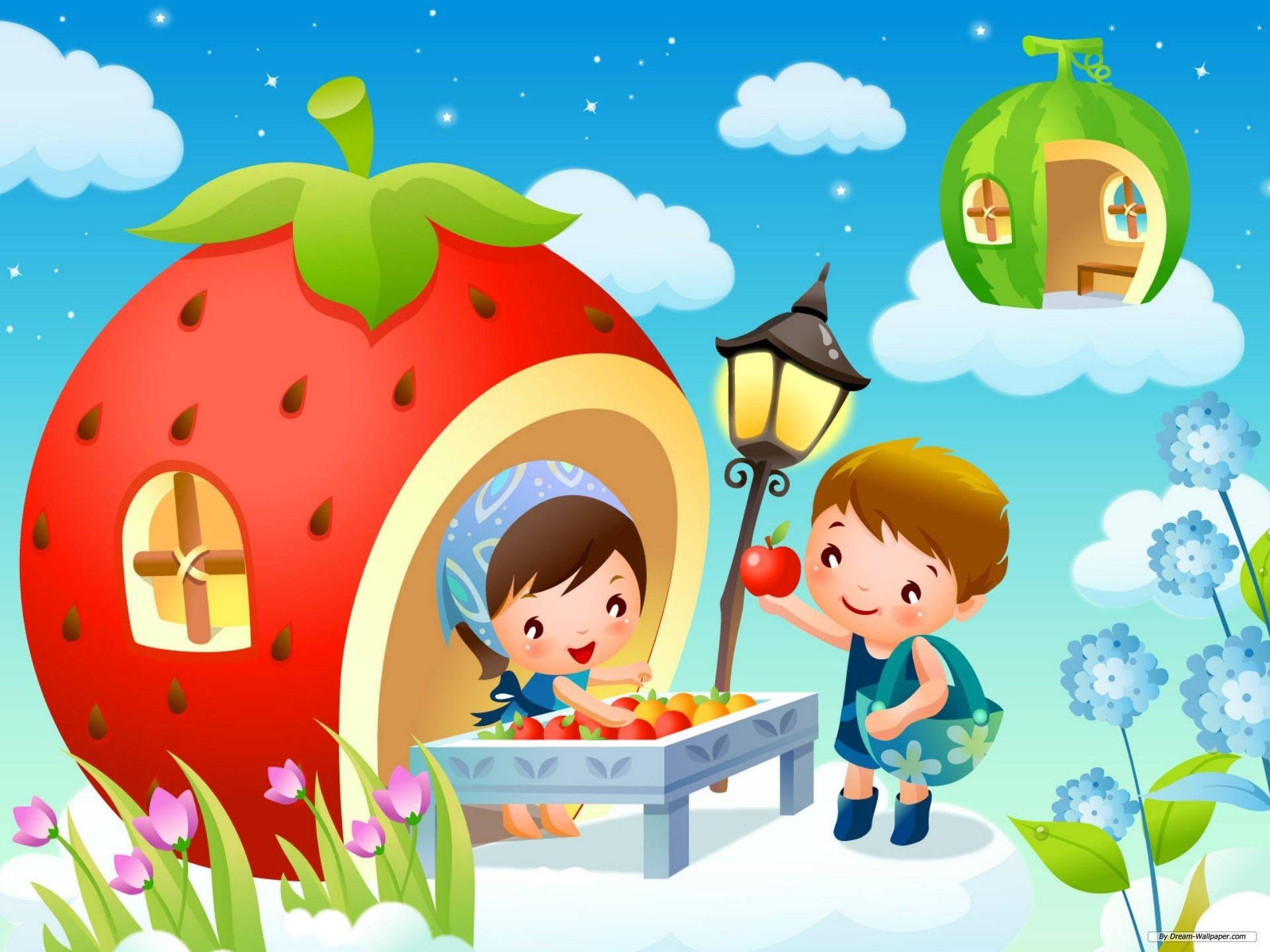 Cartoon Girl Selling Fruits — 1920x1440 wallpaper