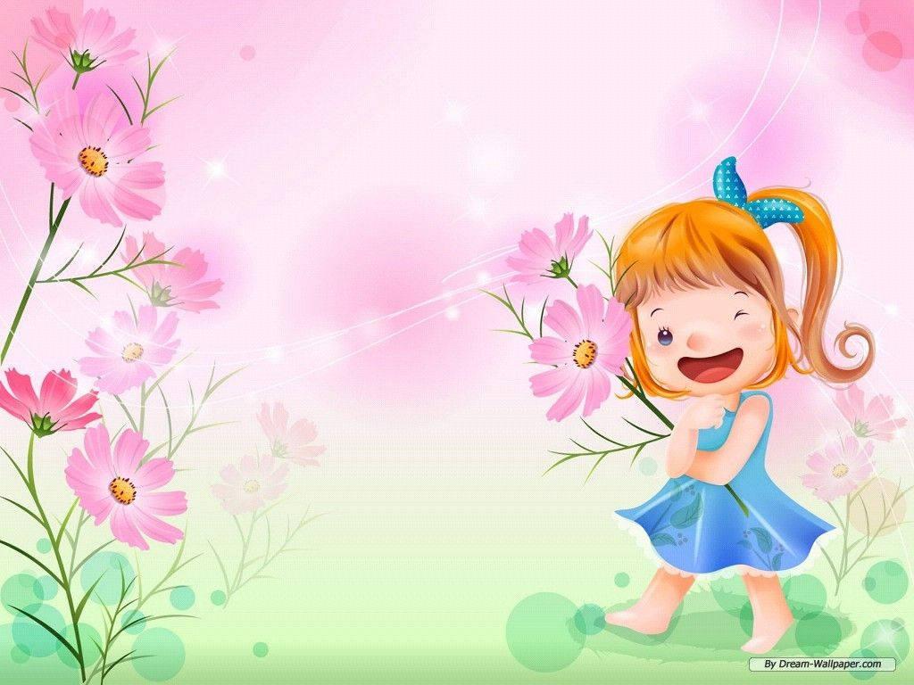 Cartoon Girl With Flowers — 1024x768 wallpaper