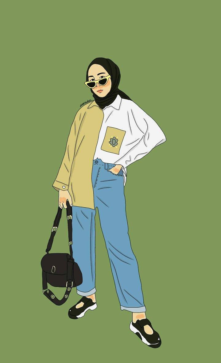 Cartoon Hijab Green Background — 720x1180 wallpaper