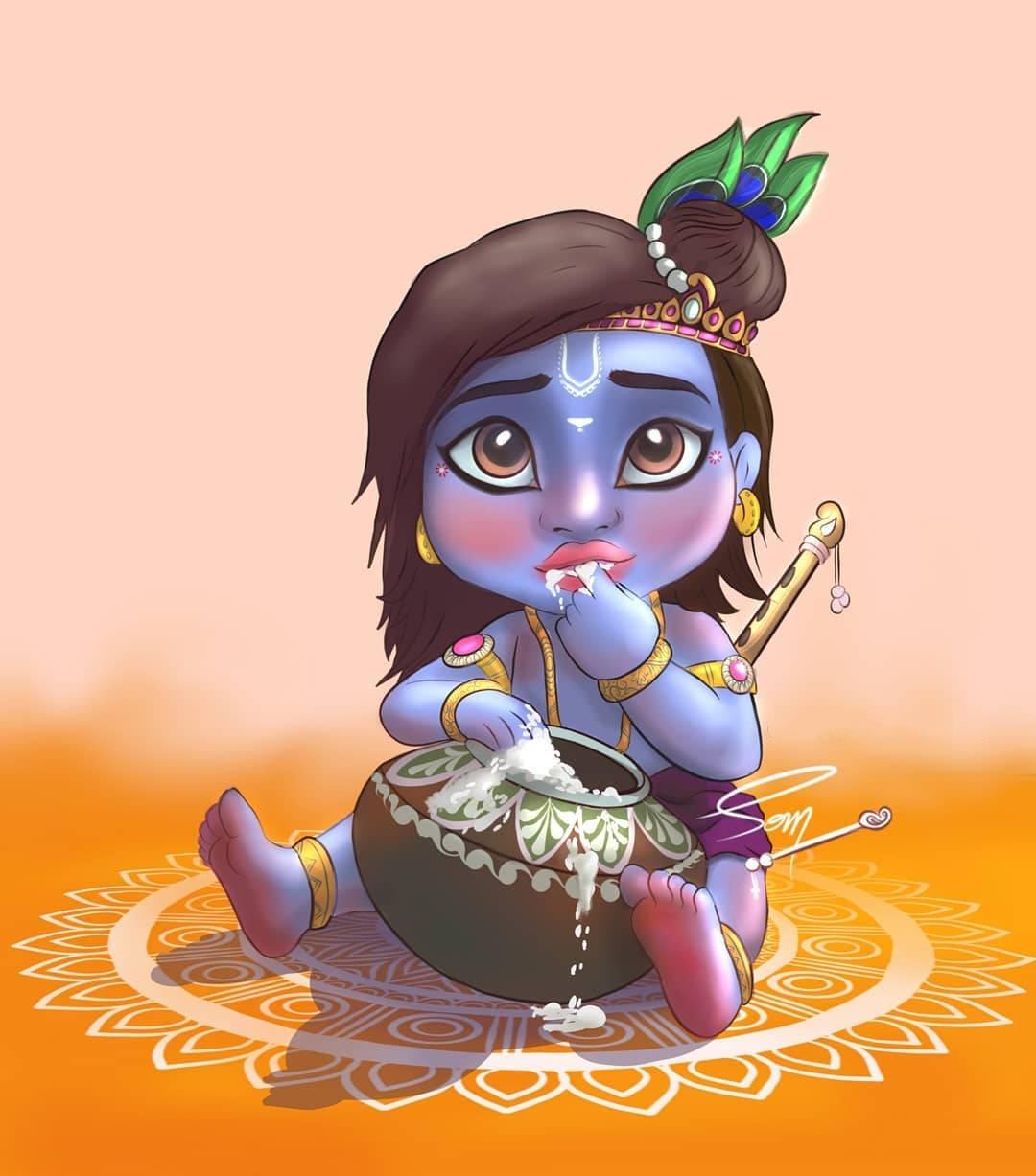 Cartoon Krishna Butter Lover — 1080x1227 wallpaper