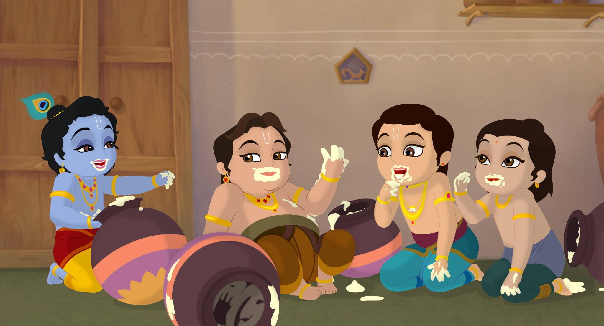 Cartoon Krishna Butter Scene — 2048x1107 wallpaper