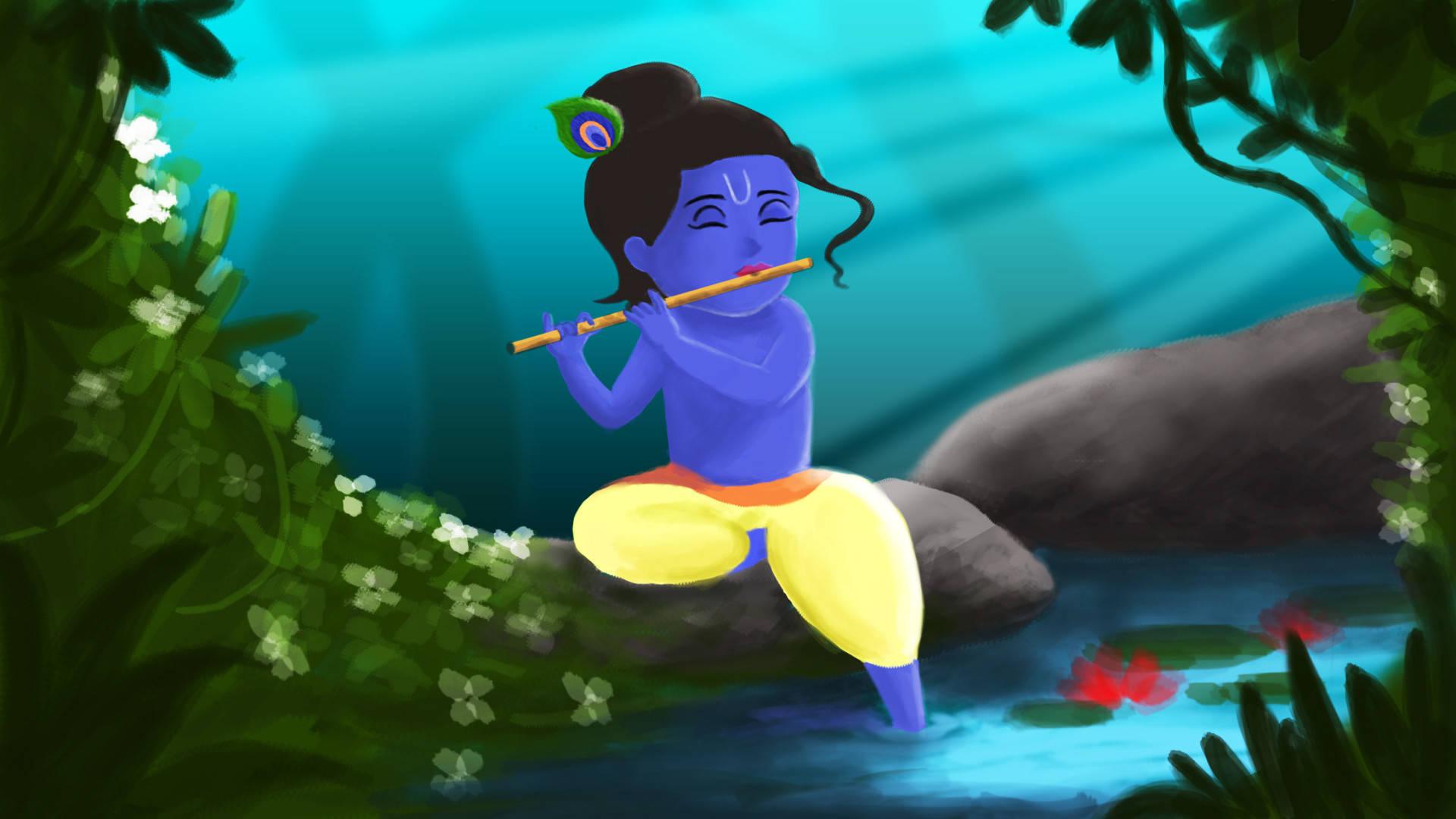 Cartoon Krishna Deity Art — 1920x1080 wallpaper